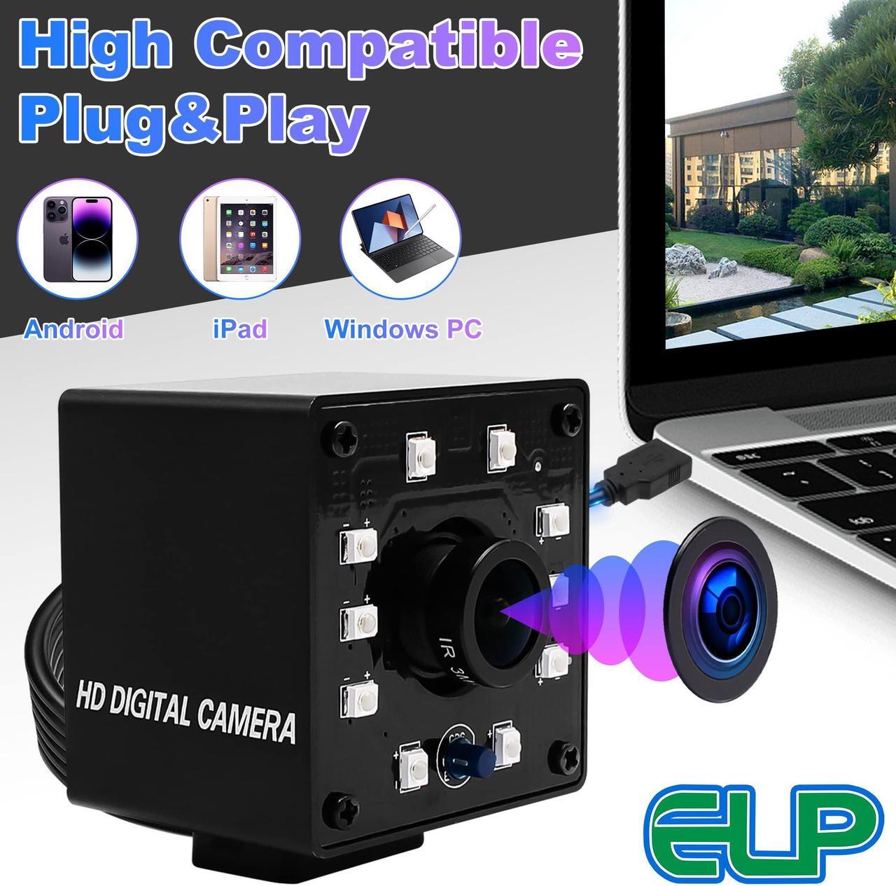 Alt view image 5 of 5 - ELP 1080P Day Night Vision USB Camera IR Infrared Webcam for Computer Mini UVC USB2.0 Web Camera High Speed HD PC Camera with 3.6mm Lens 100fps 60fps 30fps CCTV USB with Camera for Laptop Mac Android