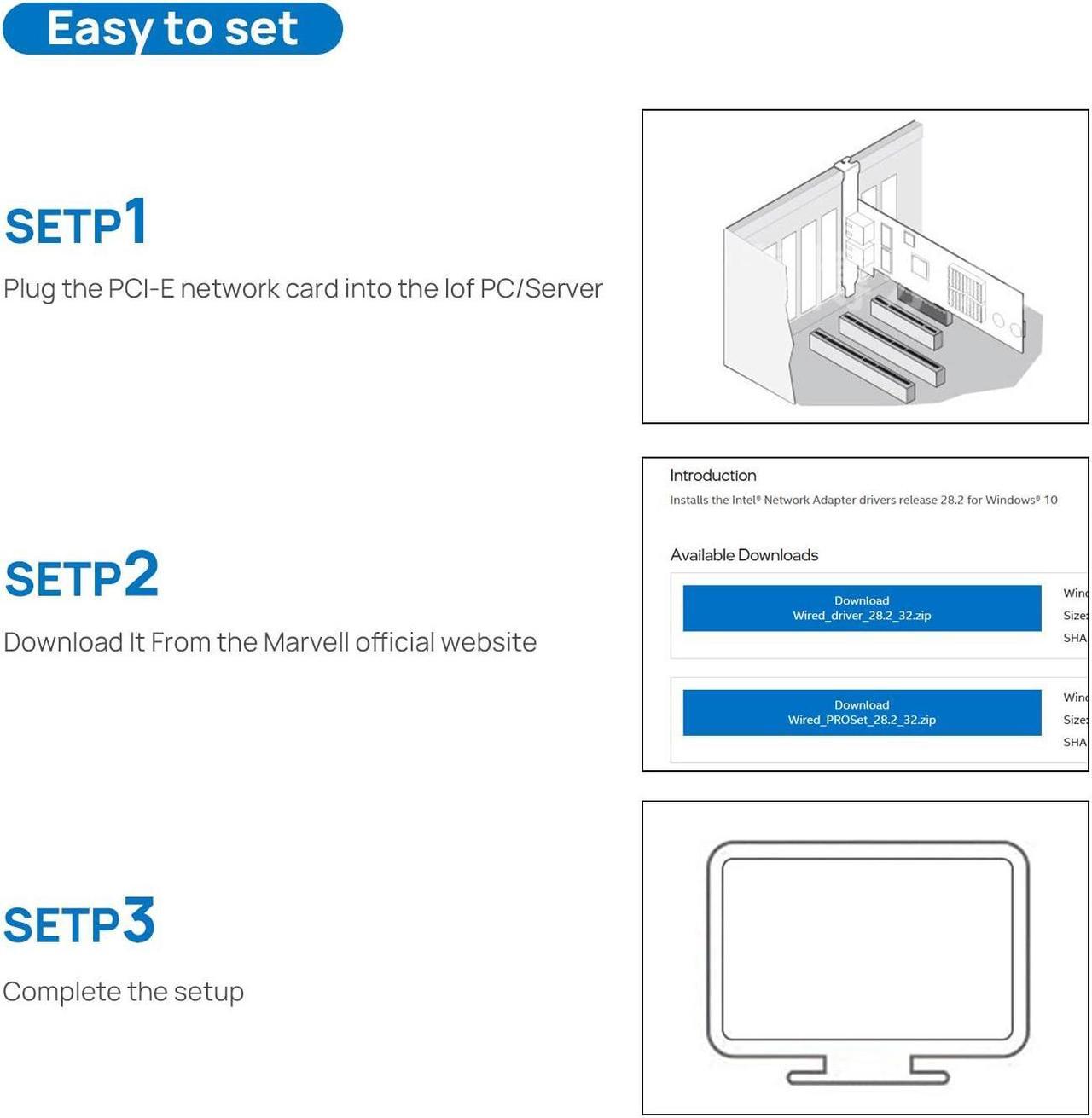 Alt view image 5 of 5 - 10G RJ45 Copper NIC Single Port with Marvell AQtion AQC113 Controller,PCI Express X4 Ethernet LAN Supports Windows10/11/Server