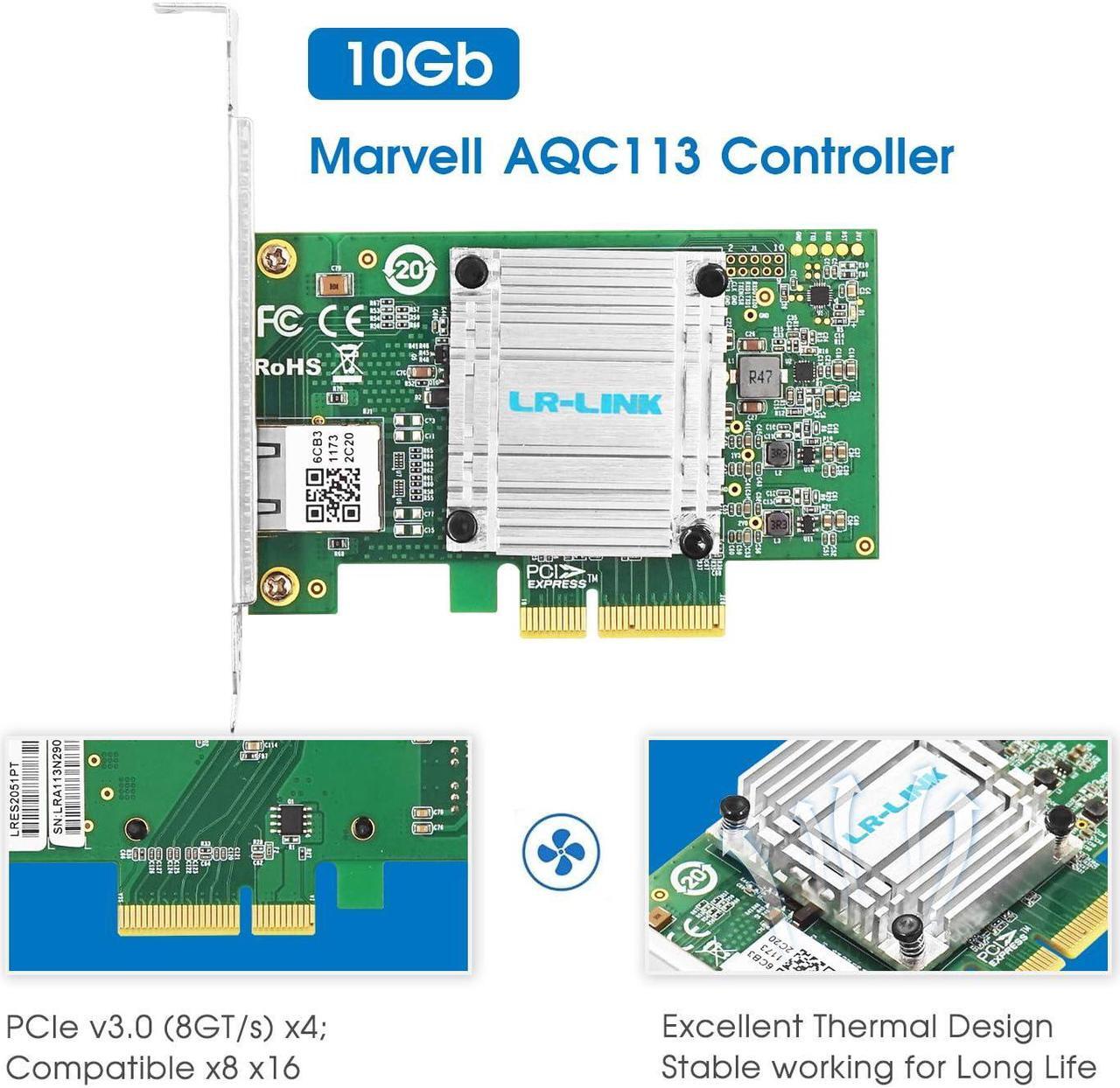 Alt view image 3 of 5 - 10G RJ45 Copper NIC Single Port with Marvell AQtion AQC113 Controller,PCI Express X4 Ethernet LAN Supports Windows10/11/Server