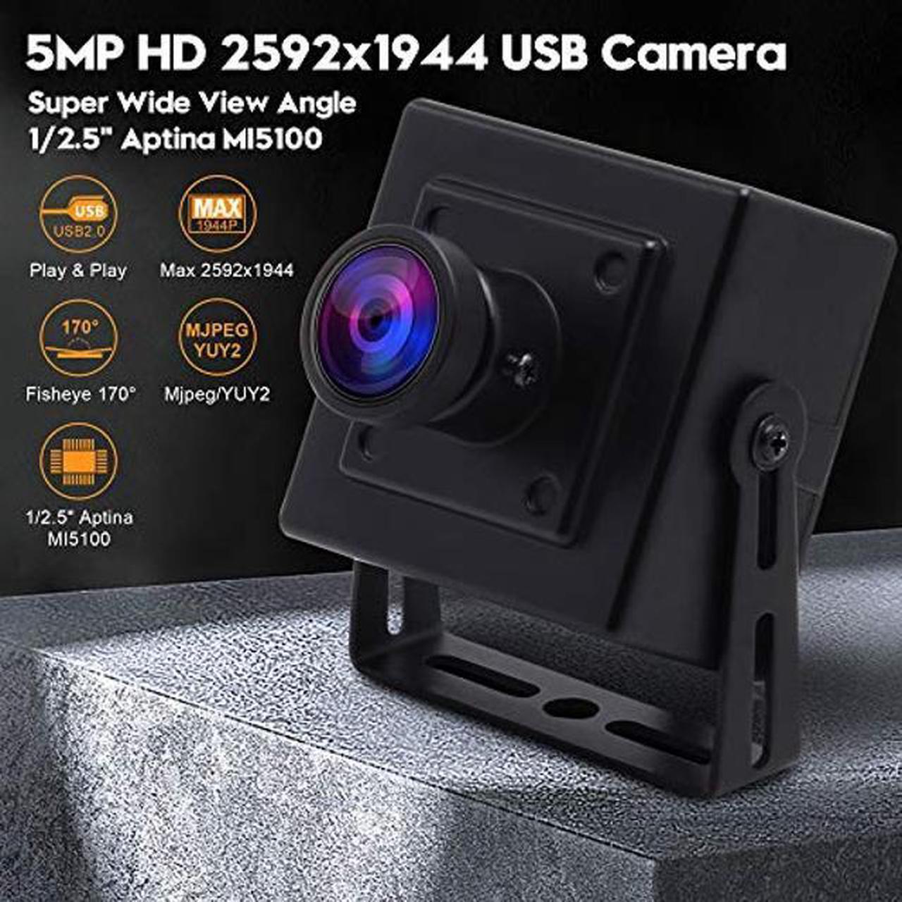 Alt view image 2 of 5 - SVPRO 5MP USB Camera 2592x1944 HD Web Camera Aptina MI5100 Sensor Fisheye Camera Wide Angle Mini Webcam with Bracket Stand for PC Computer, Tablet