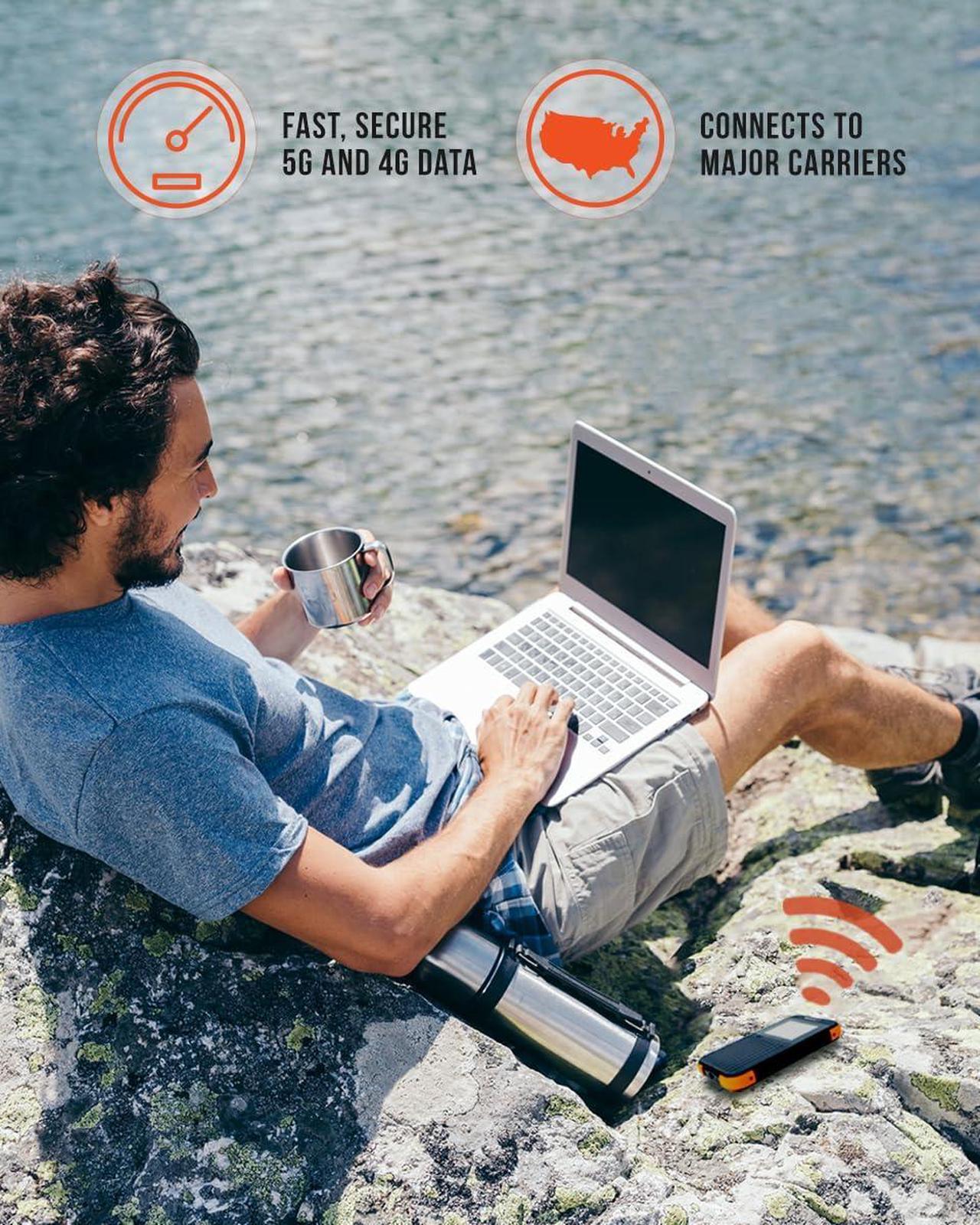 Alt view image 5 of 5 - SIMO Solis 5G WiFi Mobile Hotspot for Travel, Local and International Coverage Router, Multi-Carrier Access, No Contract or SIM Card Required, 16 Connected Devices, 1GB/Month Lifetime Data