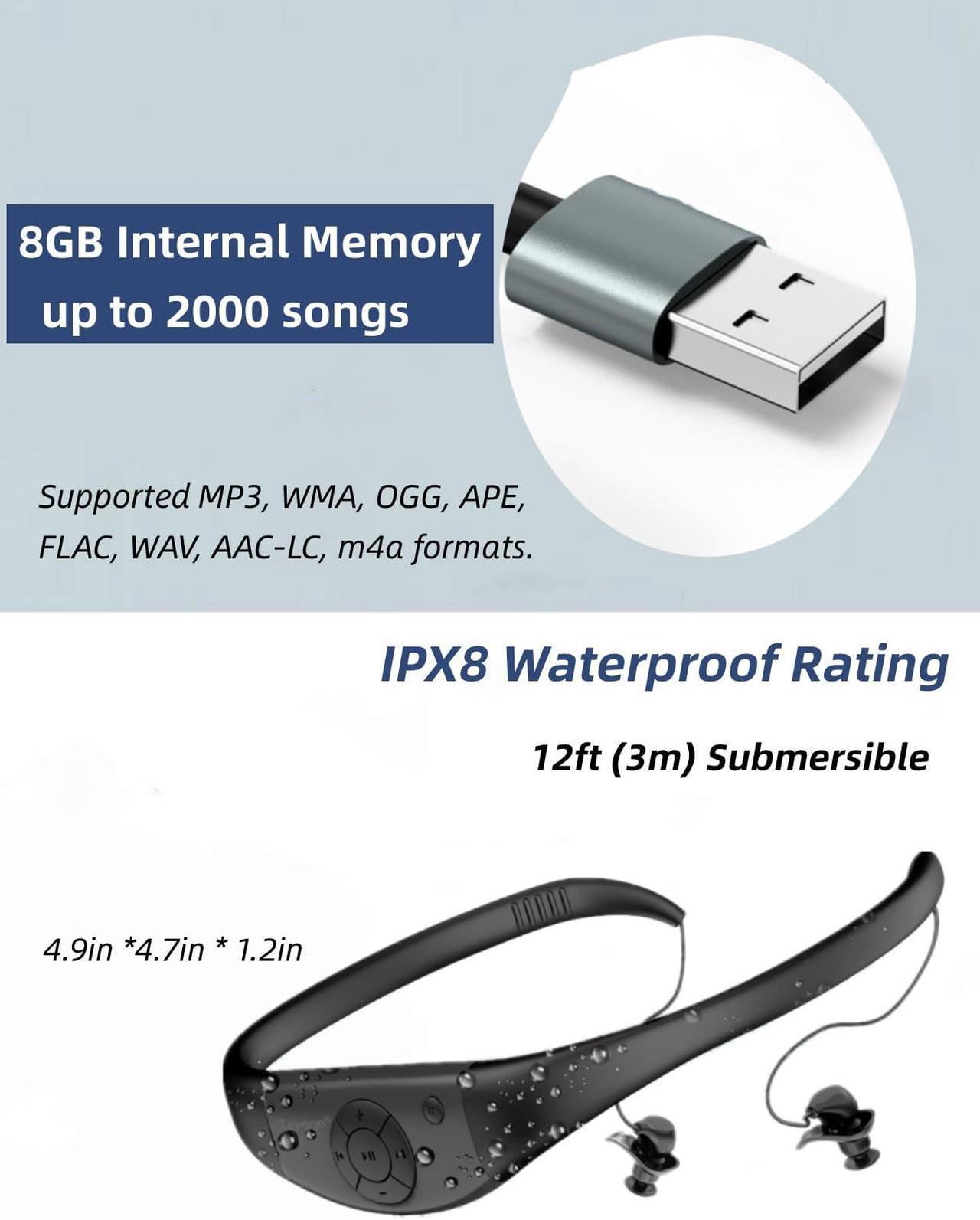 Alt view image 5 of 5 - Waterproof MP3 player for swimming, Waterproof Headphones,Swimming Headphones | 8GB Memory, 20H Playing Time, Waterproof Swimming Underwater 3 Meters, IPX8 Certified, Shuffle/Order/Single Feature