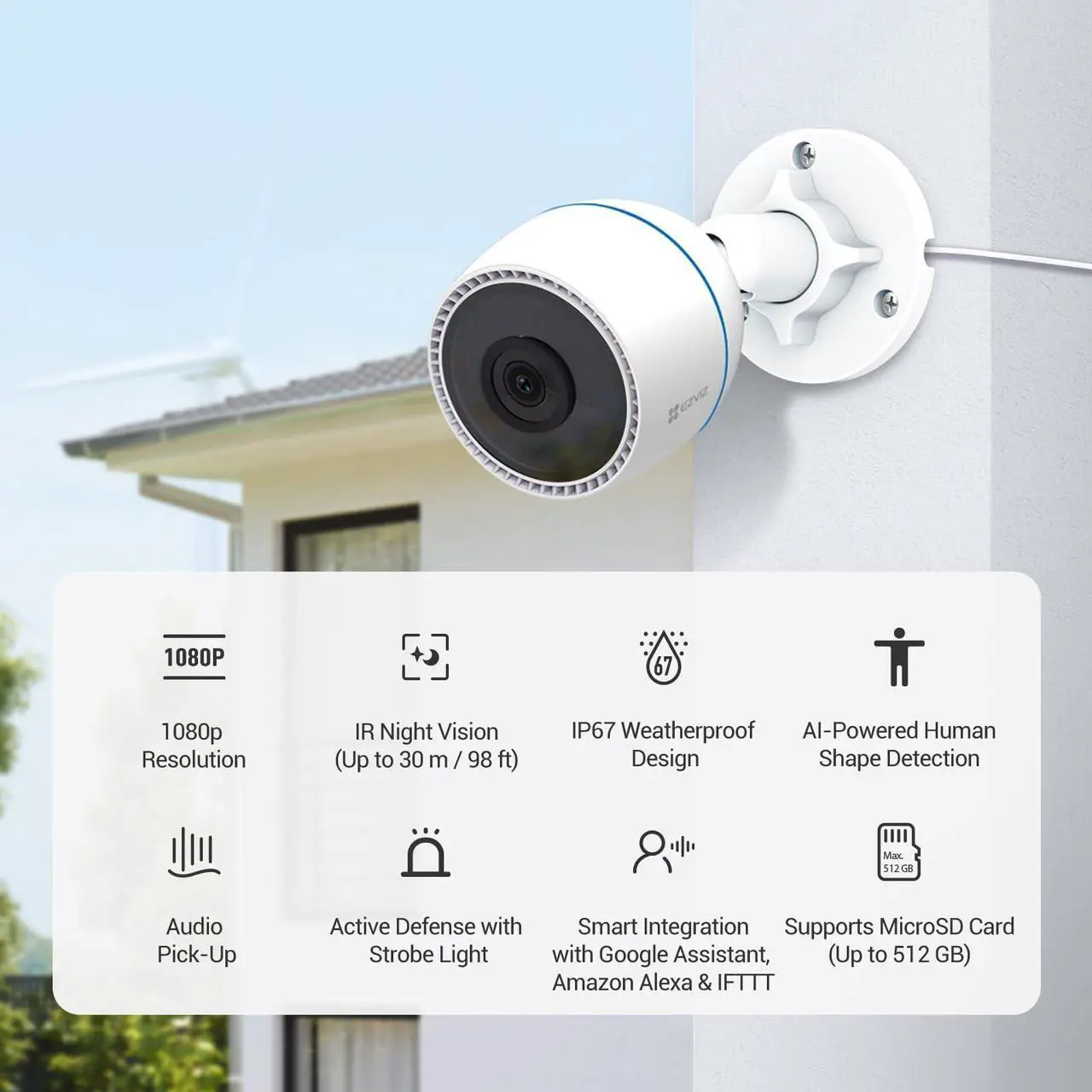 Alt view image 3 of 5 - EZVIZ Color Night Vison, WiFi Security Camera Outdoor/Outside, Home Security Cameras, Surveillance Camera, No Subscription with IP67 Waterproof, Motion Detection, Audio Pick-Up, Alexa/Google, 512 SD