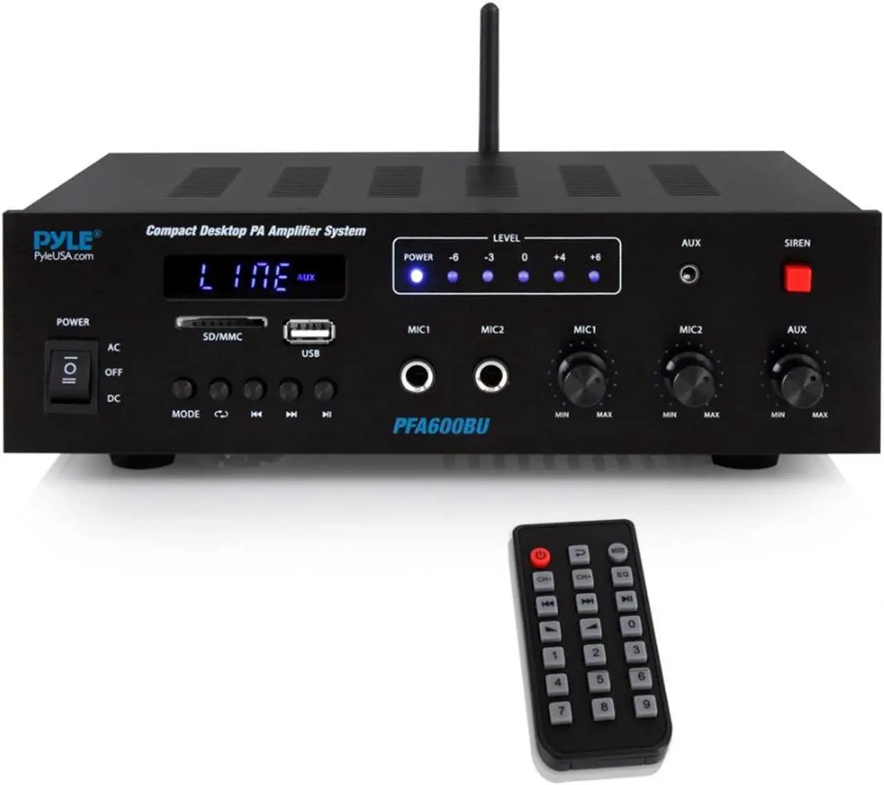 Alt view image 2 of 4 - Pyle PFA600BU Compact Bluetooth USB AUX FM Radio Public Address Amplifier Receiver System Combo Bundle with 2X 5.25 400W Max Power Indoor/Outdoor White Waterproof Speakers, 16 Gauge Speaker Wire