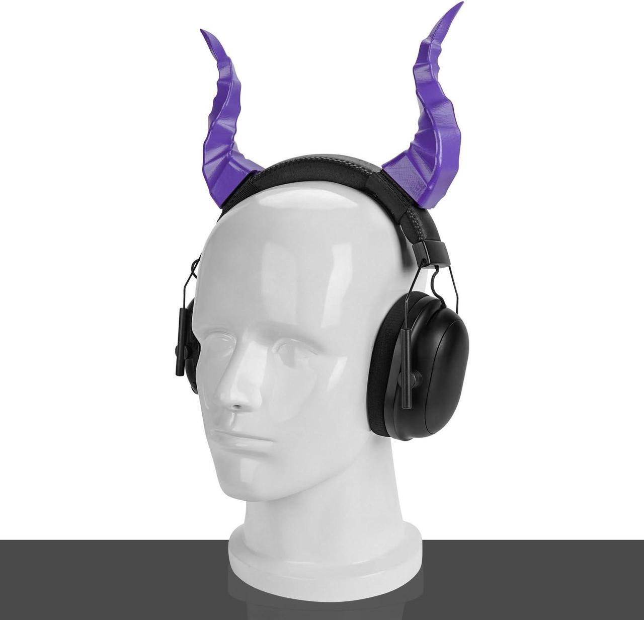 Alt view image 3 of 5 - Geekria 3D Demon Horns for Headphone, Devil Horns Headphone Accessories with Hook and Loop, Cosplay Ears Devil Attachment for Gamers and Streamers (1 Pair/Purple)