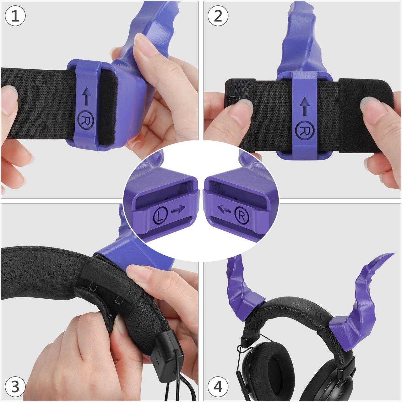 Alt view image 5 of 5 - Geekria 3D Demon Horns for Headphone, Devil Horns Headphone Accessories with Hook and Loop, Cosplay Ears Devil Attachment for Gamers and Streamers (1 Pair/Purple)
