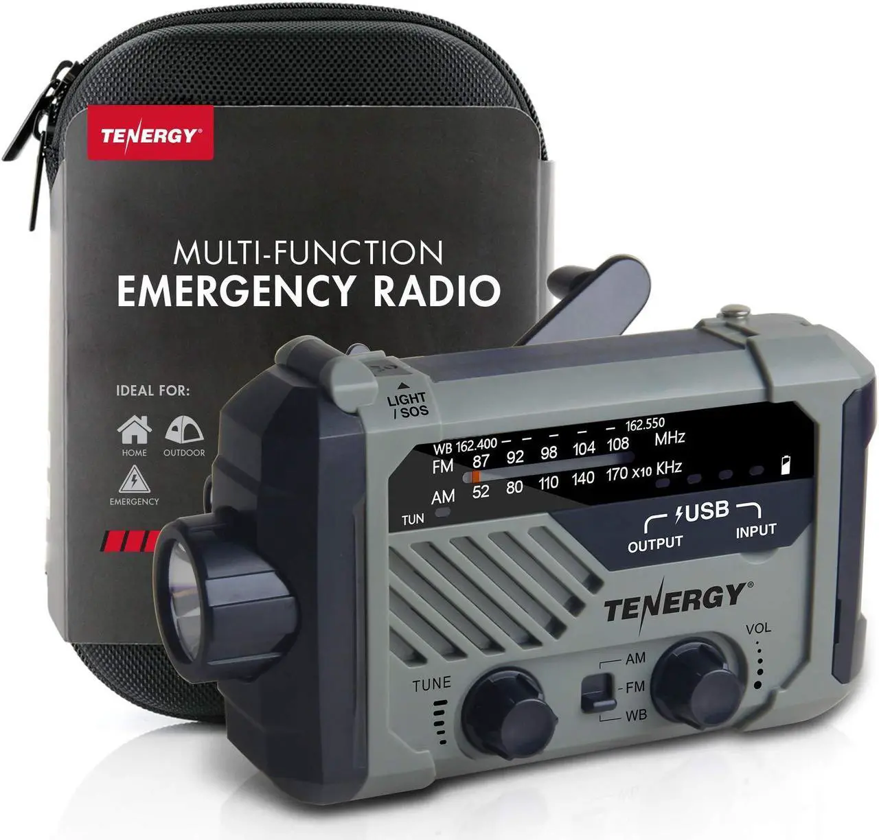 Main image of Tenergy Multifunctional Hand Crank Weather Radio with LED Flashlights, SOS Alarm, Cell Phone Charger, AM/FM/NOAA Radio Frequencies, Ideal for Emergencies