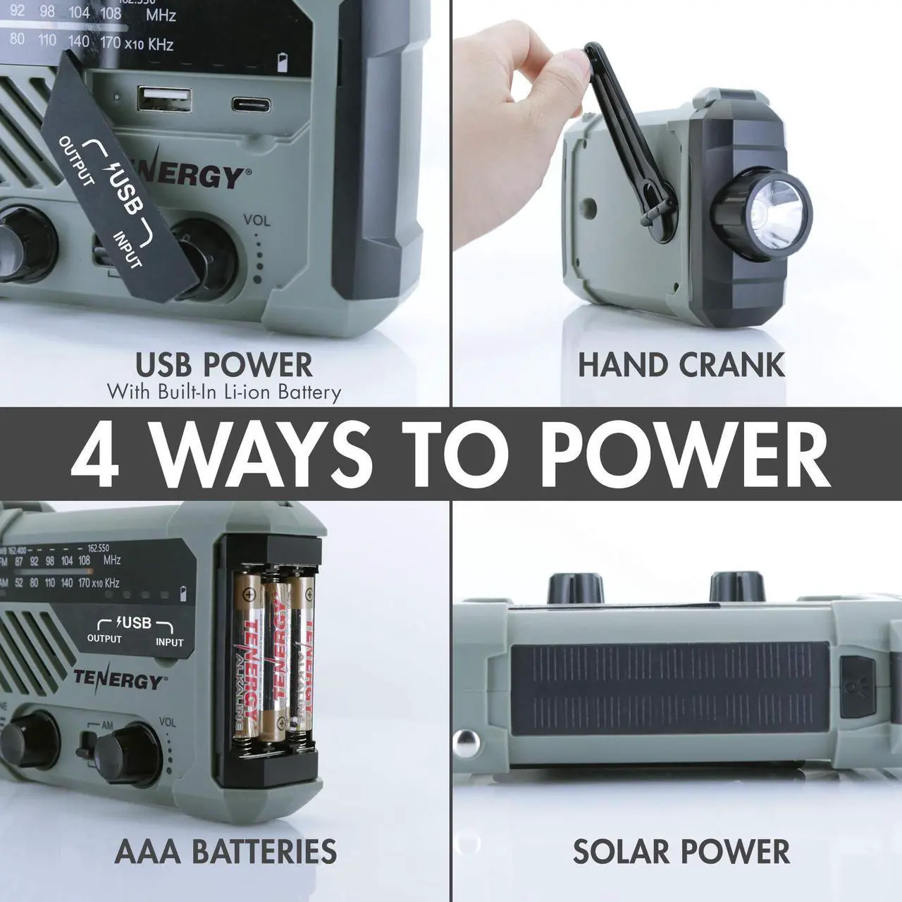 Alt view image 3 of 5 - Tenergy Multifunctional Hand Crank Weather Radio with LED Flashlights, SOS Alarm, Cell Phone Charger, AM/FM/NOAA Radio Frequencies, Ideal for Emergencies