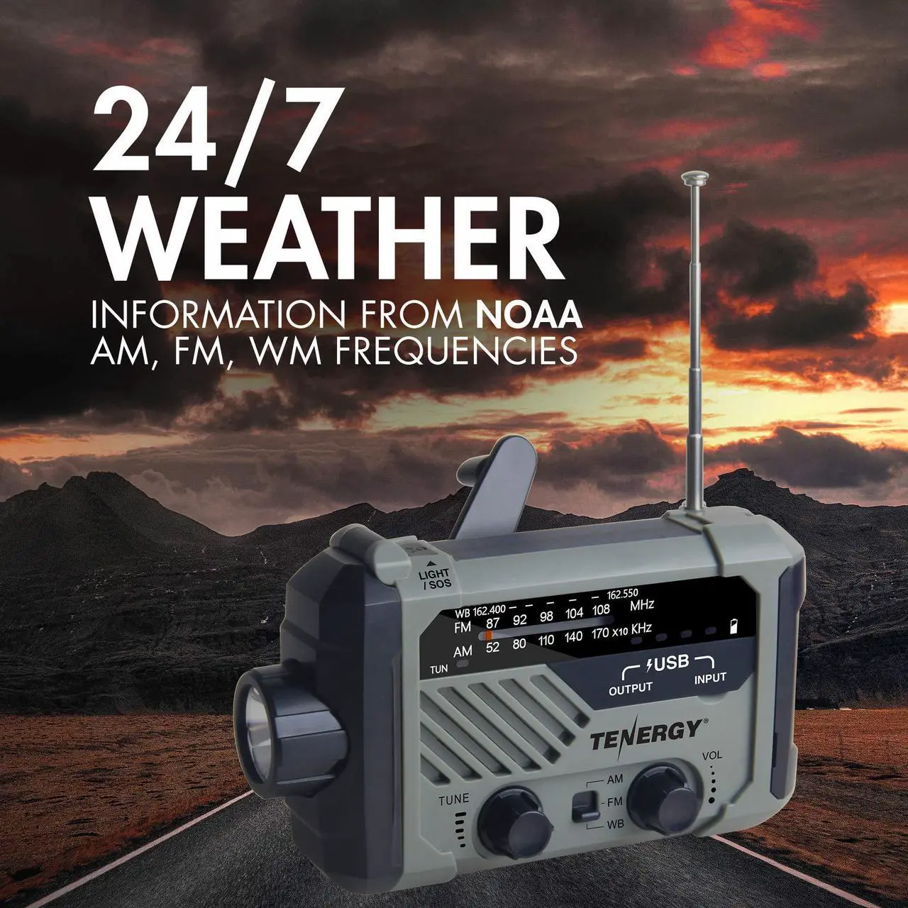 Alt view image 4 of 5 - Tenergy Multifunctional Hand Crank Weather Radio with LED Flashlights, SOS Alarm, Cell Phone Charger, AM/FM/NOAA Radio Frequencies, Ideal for Emergencies