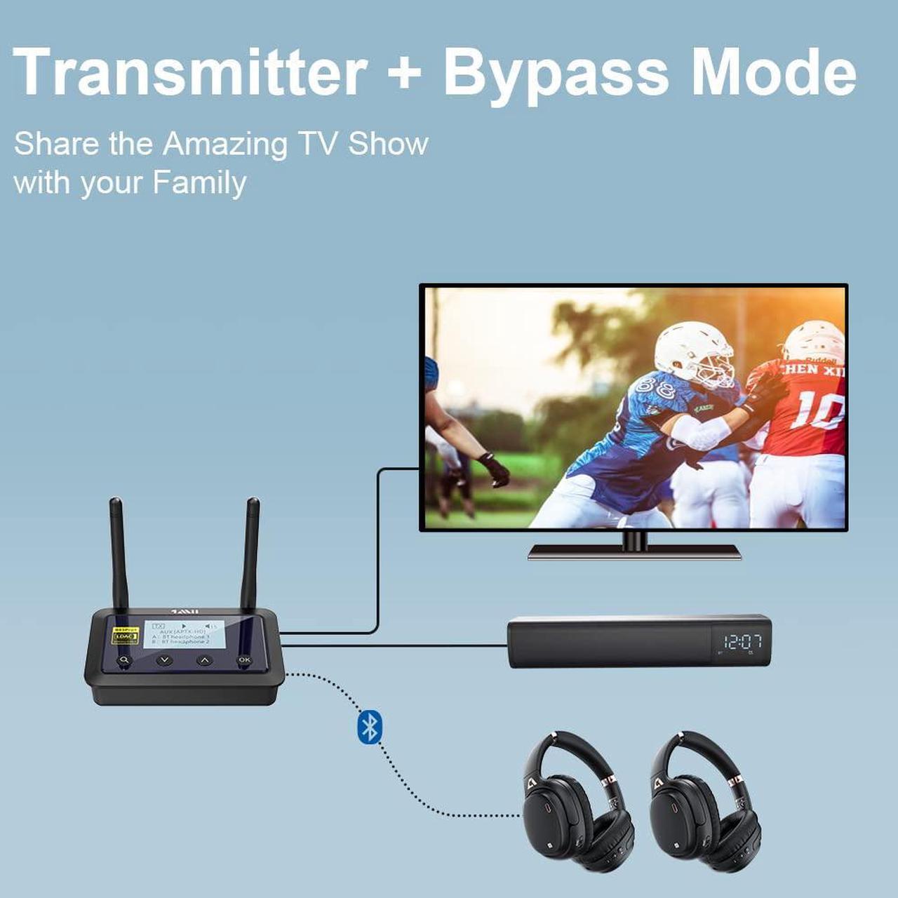 Alt view image 4 of 5 - 1Mii B03Pro+ Bluetooth 5.0 Transmitter Receiver Certified LDAC for TV Home Stereo, Long Range Bluetooth Extender Wireless Audio Adapter with Screen, Optical RCA AUX 3.5mm Outputs/Inputs