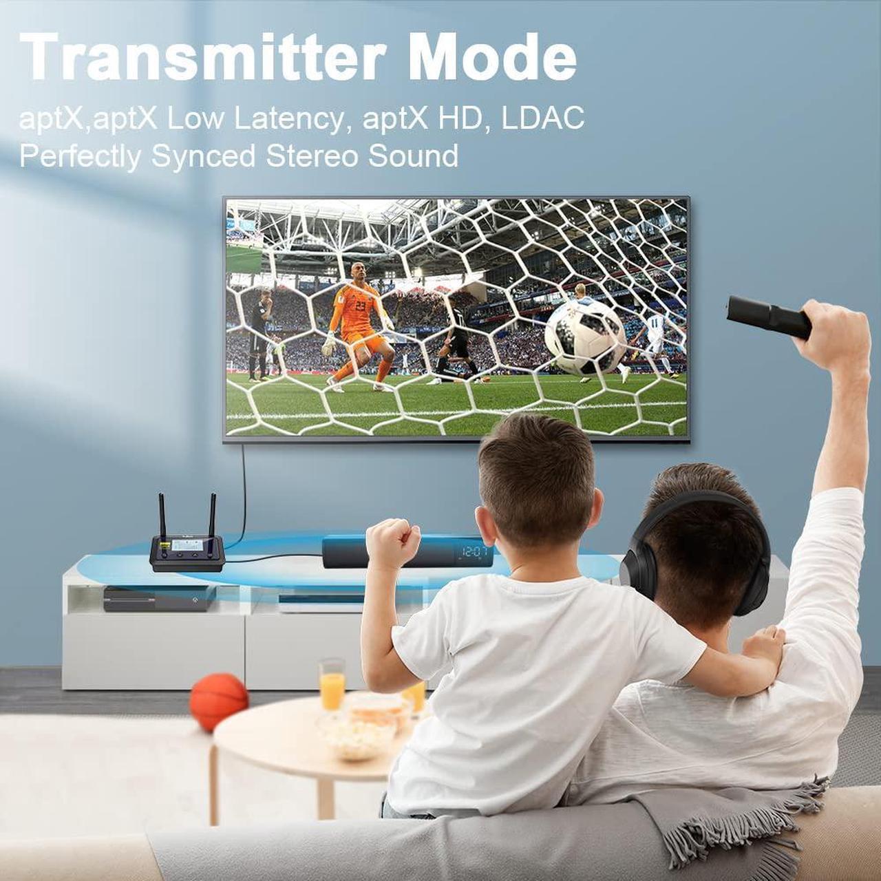 Alt view image 5 of 5 - 1Mii B03Pro+ Bluetooth 5.0 Transmitter Receiver Certified LDAC for TV Home Stereo, Long Range Bluetooth Extender Wireless Audio Adapter with Screen, Optical RCA AUX 3.5mm Outputs/Inputs