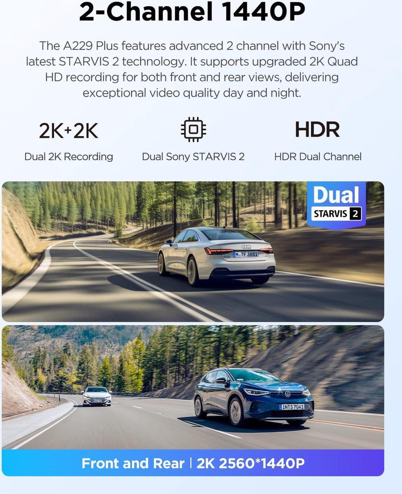 Alt view image 3 of 5 - [(Bundle: VIOFO A229 Plus 2CH + CPL)]  VIOFO A229 Plus Dash Cam with Dual STARVIS 2 Sensors, 2 Channel HDR, 1440P+1440P Front and Rear