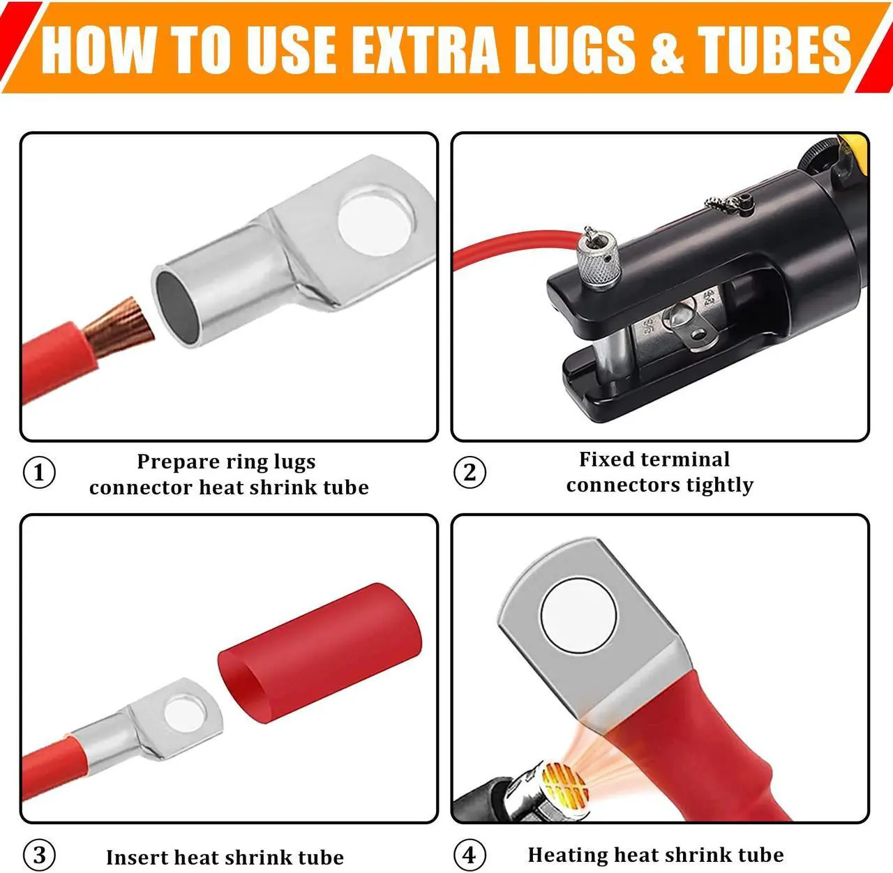 Alt view image 4 of 5 - Ailbiuko 300A Bus Bar Heavy Duty Module 12V 24V 48V DC Power Distribution Block Busbar Box with 4 x M8(5/16") Terminal Studs & Cable Lugs Heat Shrink Tubing for Marine RV Car Truck (Red & Black)