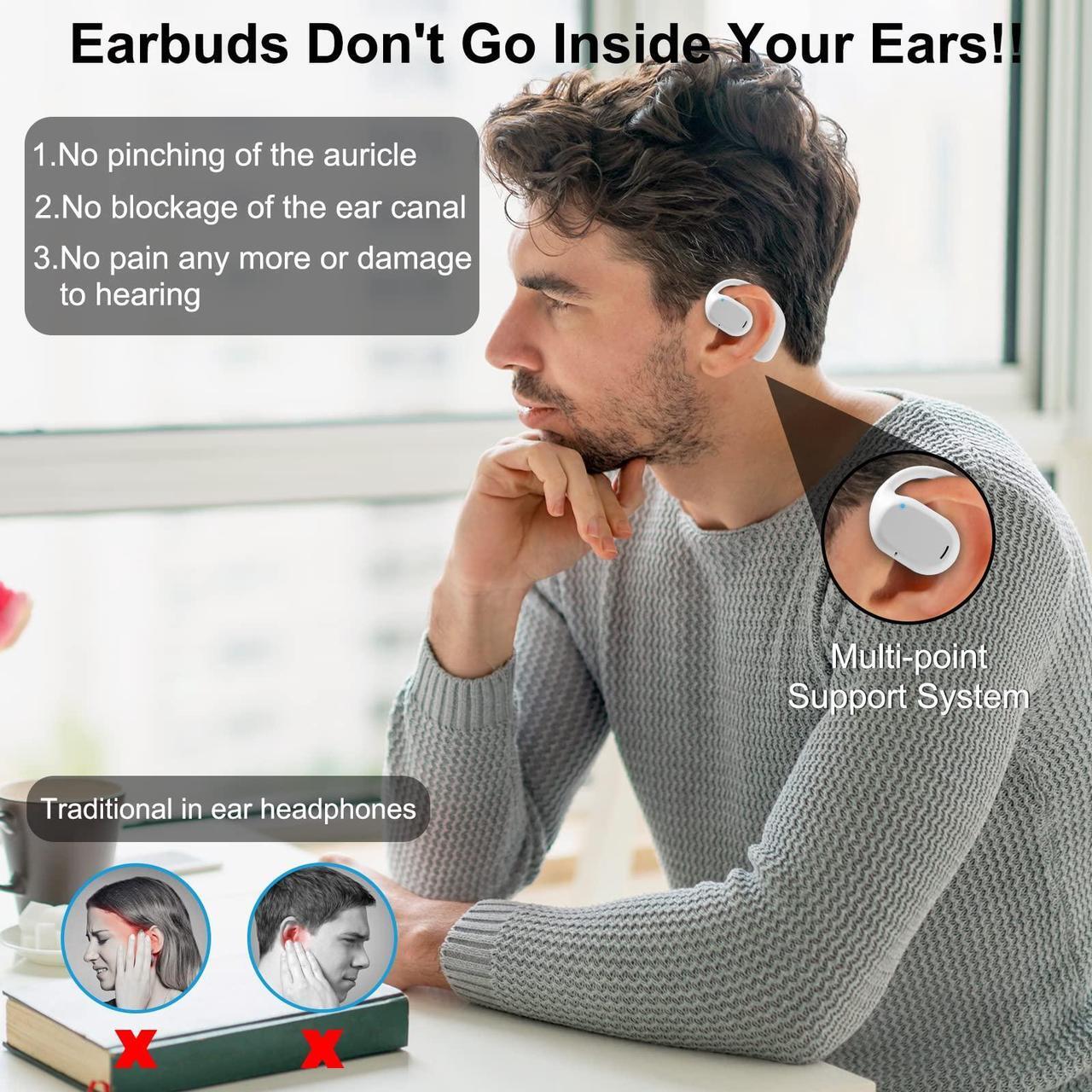 Alt view image 4 of 5 - ASIILOVI Open Ear Headphones VG332 2024 Version, Air Conduction Headphones Bluetooth 5.3 Touch Control Wireless Earbuds, Up to 16 Hours Playtime Earphones with Dual 16.2mm Dynamic Drivers