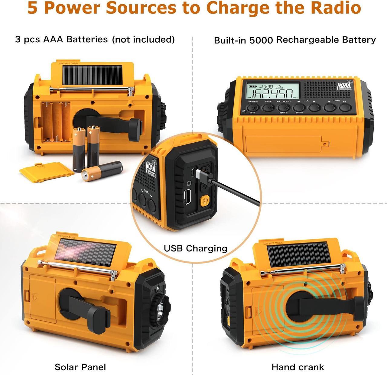 Alt view image 5 of 5 - Auto NOAA Emergency Weather Radio, Solar Hand Crank Radio,Portable Battery Operated Emergency Radio with AM FM Shortwave,USB Charger,LED Flashlight,Clock, SOS Alert for Home Outdoors Camping Survival