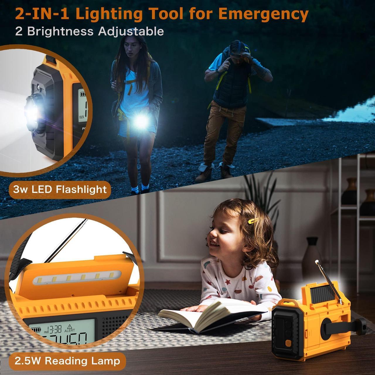 Alt view image 4 of 5 - Auto NOAA Emergency Weather Radio, Solar Hand Crank Radio,Portable Battery Operated Emergency Radio with AM FM Shortwave,USB Charger,LED Flashlight,Clock, SOS Alert for Home Outdoors Camping Survival