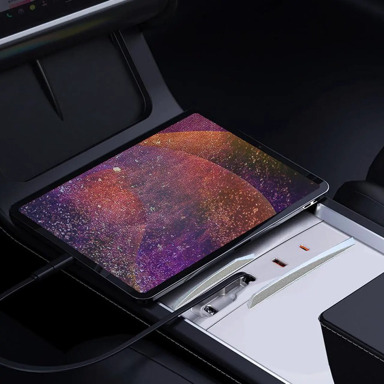 Alt view image 3 of 5 - CoolKo USB Hub Fit Center Console Silicone Buttom Pad + Dock Station - 20W USB & 30W Type-C Ports, 800mm Type-C Cable Compatible with Tesla Model 3 2024