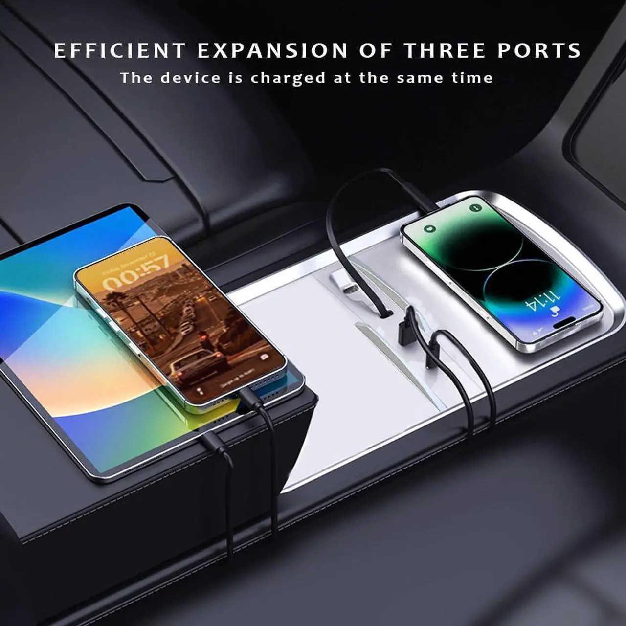 Alt view image 4 of 5 - CoolKo USB Hub Fit Center Console Silicone Buttom Pad + Dock Station - 20W USB & 30W Type-C Ports, 800mm Type-C Cable Compatible with Tesla Model 3 2024