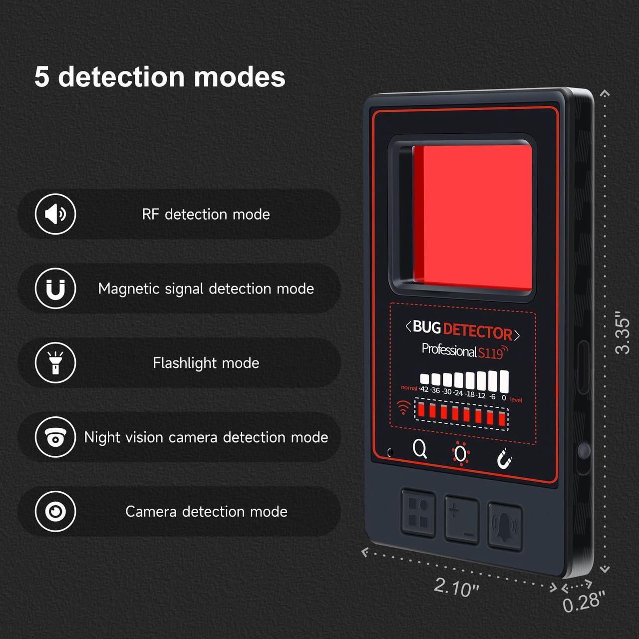 Alt view image 3 of 5 - Hidden Camera Detectors, Professional RF Bug Detector Anti Spy Camera Finder, GPS Tracker Listening Devices Wireless Signal Scanner 8 Levels Sensitivity 5 Modes for Home Office Car Hotel Travel