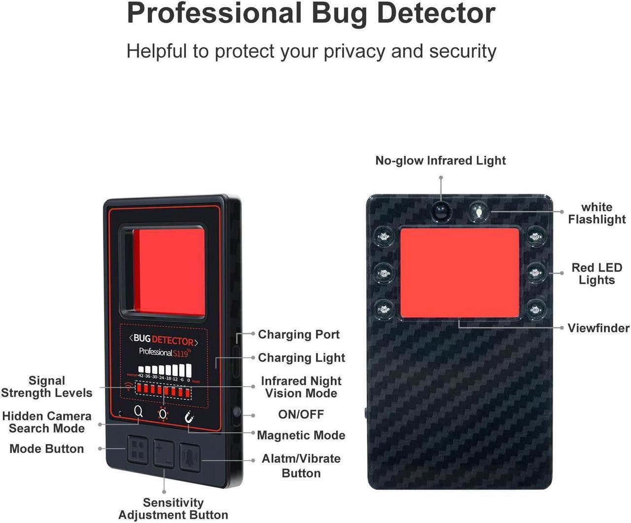 Alt view image 2 of 5 - Hidden Camera Detectors, Professional RF Bug Detector Anti Spy Camera Finder, GPS Tracker Listening Devices Wireless Signal Scanner 8 Levels Sensitivity 5 Modes for Home Office Car Hotel Travel