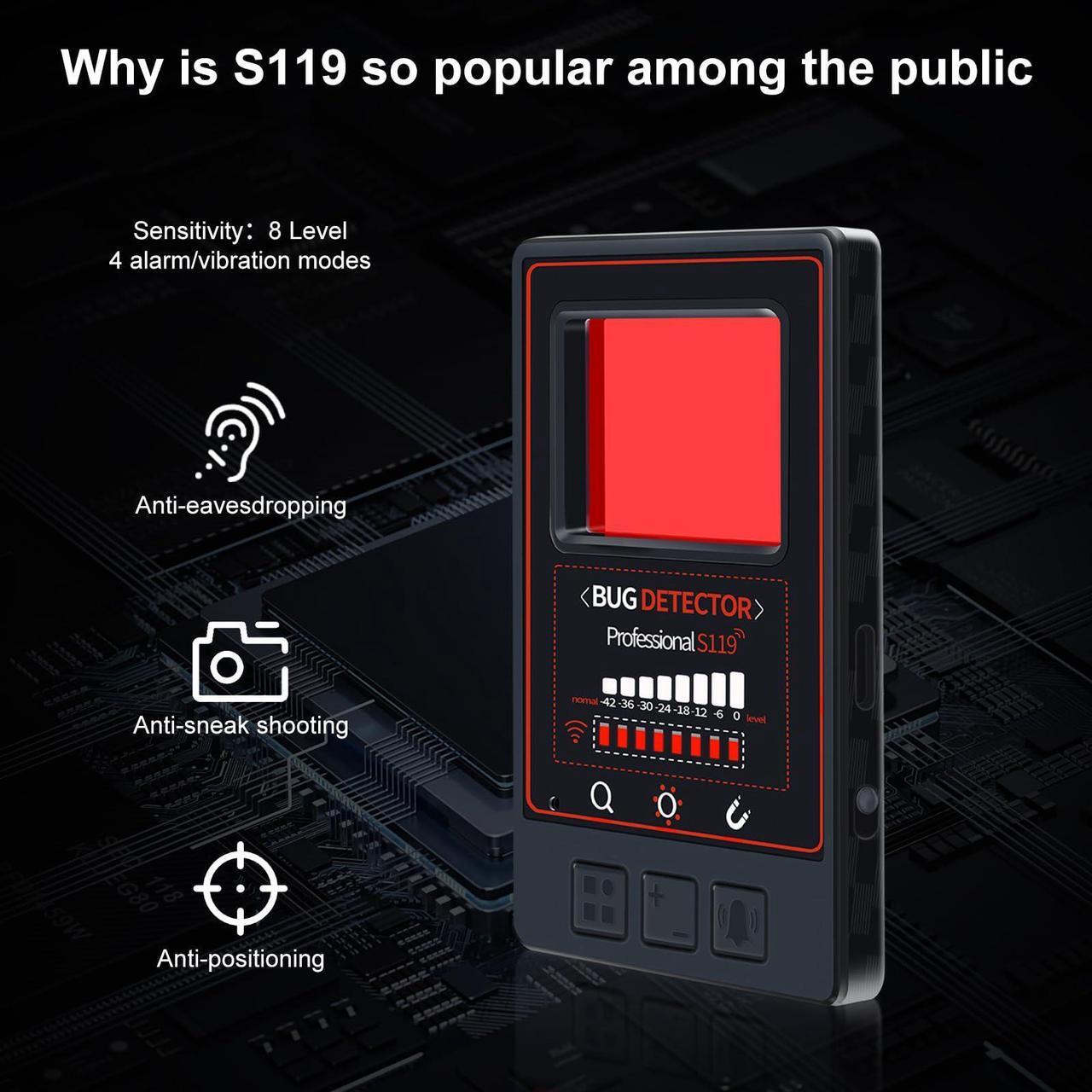 Alt view image 4 of 5 - Hidden Camera Detectors, Professional RF Bug Detector Anti Spy Camera Finder, GPS Tracker Listening Devices Wireless Signal Scanner 8 Levels Sensitivity 5 Modes for Home Office Car Hotel Travel