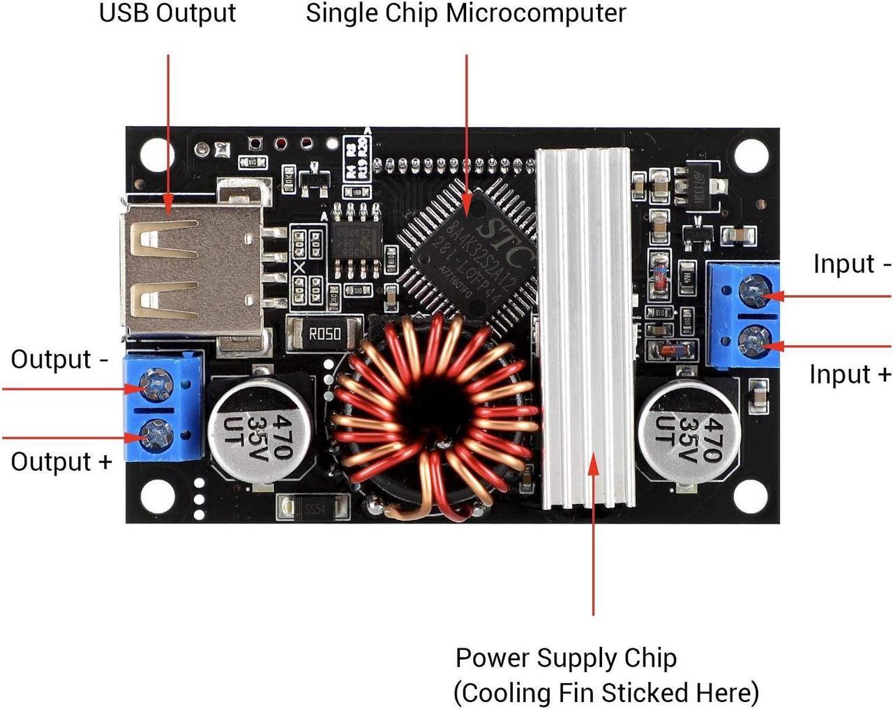 Alt view image 3 of 5 - DROK Adjustable Voltage Regulator, DC Buck Boost Converter 6-30V to 0.5-30V 4A 60W 5V 24V Voltage Converter, 12V Power Supply Step Up Step Down Transformer with USB Port Case LCD Display Volt Amp