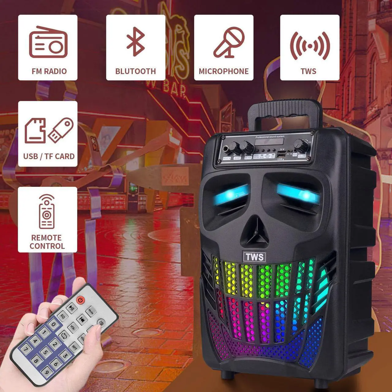 Alt view image 2 of 5 - E I F E R Cool Skull Bluetooth Speakers, Portable Wireless Speaker, Compatible with Smartphones and Tablets, Suit for Home Garden Party
