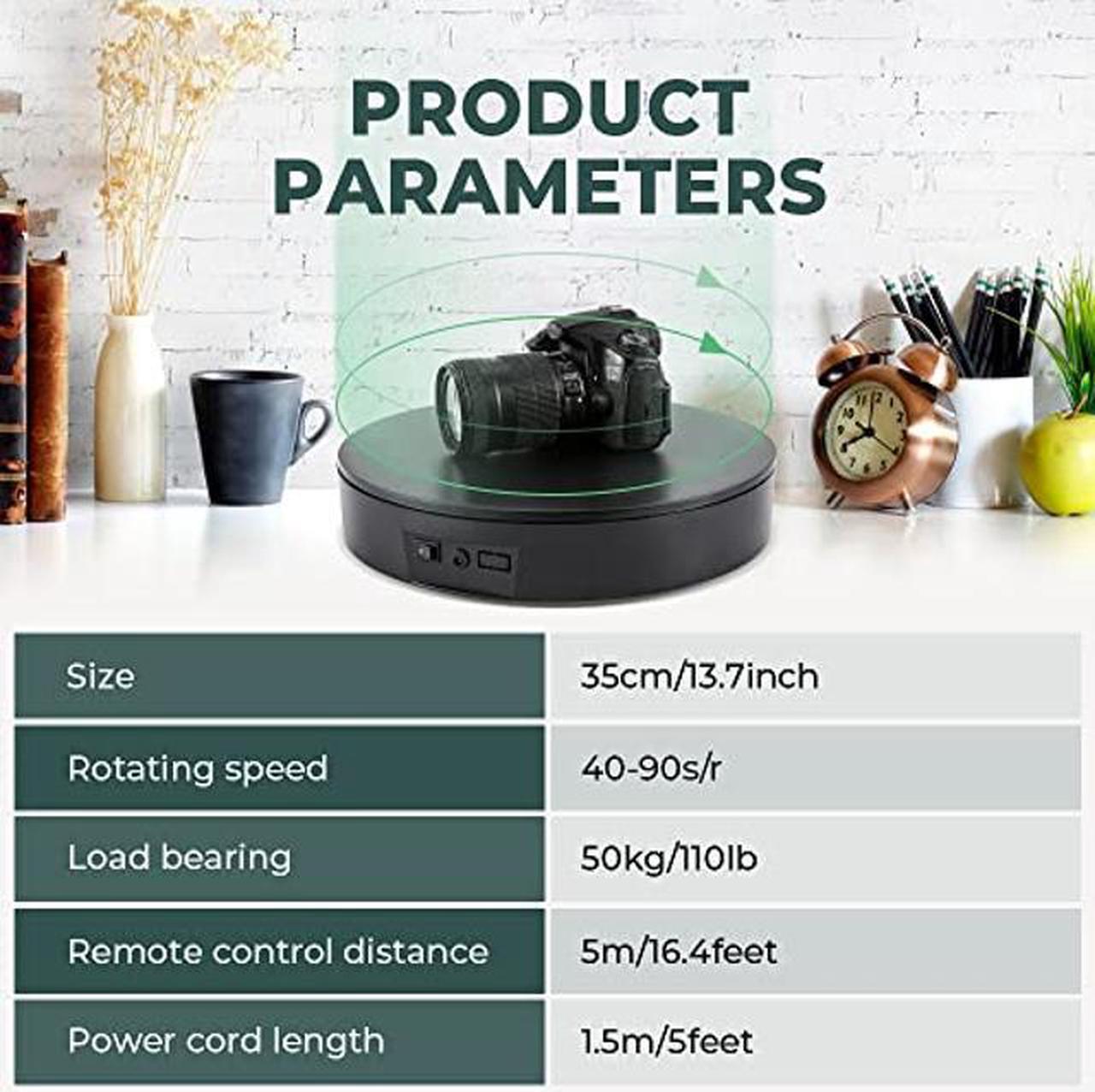 Alt view image 2 of 5 - Flyrivergo Photography Turntable 13.7inch/110lb, Motorized Rotating Display Stand with Remote Control, 360 Degree Large Display Turntable for Photography, Video, Model, Cake, 3D Images