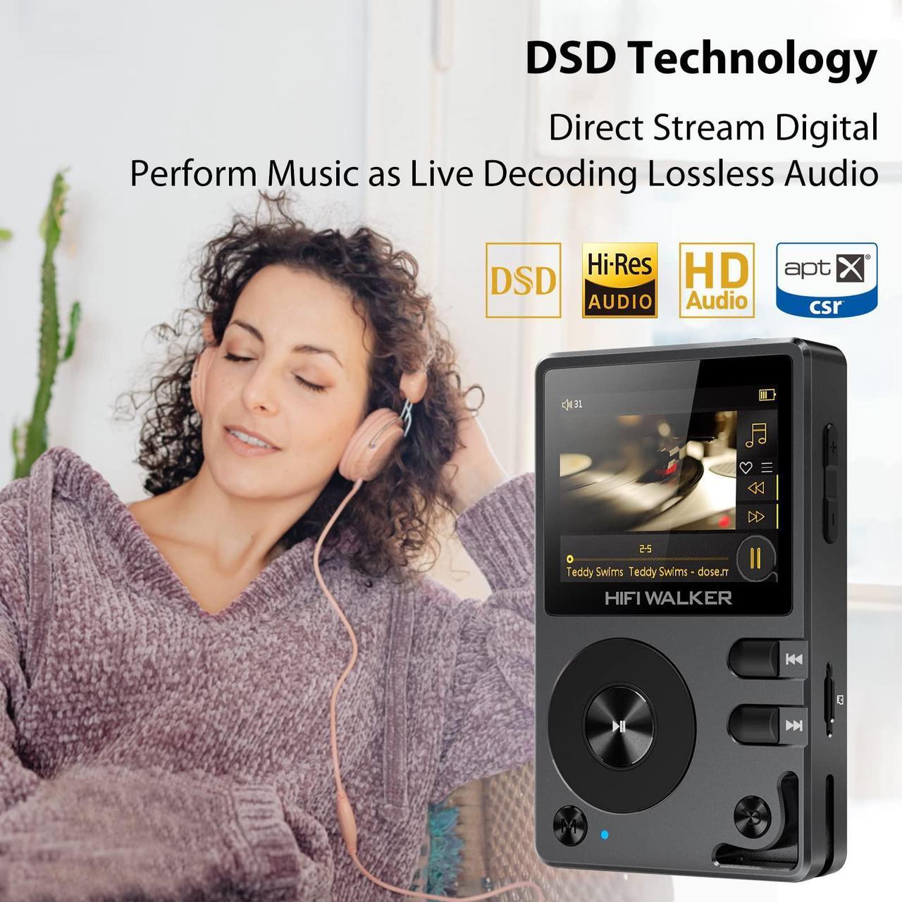 Alt view image 3 of 5 - HIFI WALKER H2 with Hard Carrying Case - HiFi MP3 Player with Bluetooth, Lossless DSD DAC Flac, High Resolution Music Player, Portable Audio Player with 64 GB Memory Card, Supports up to 256 GB