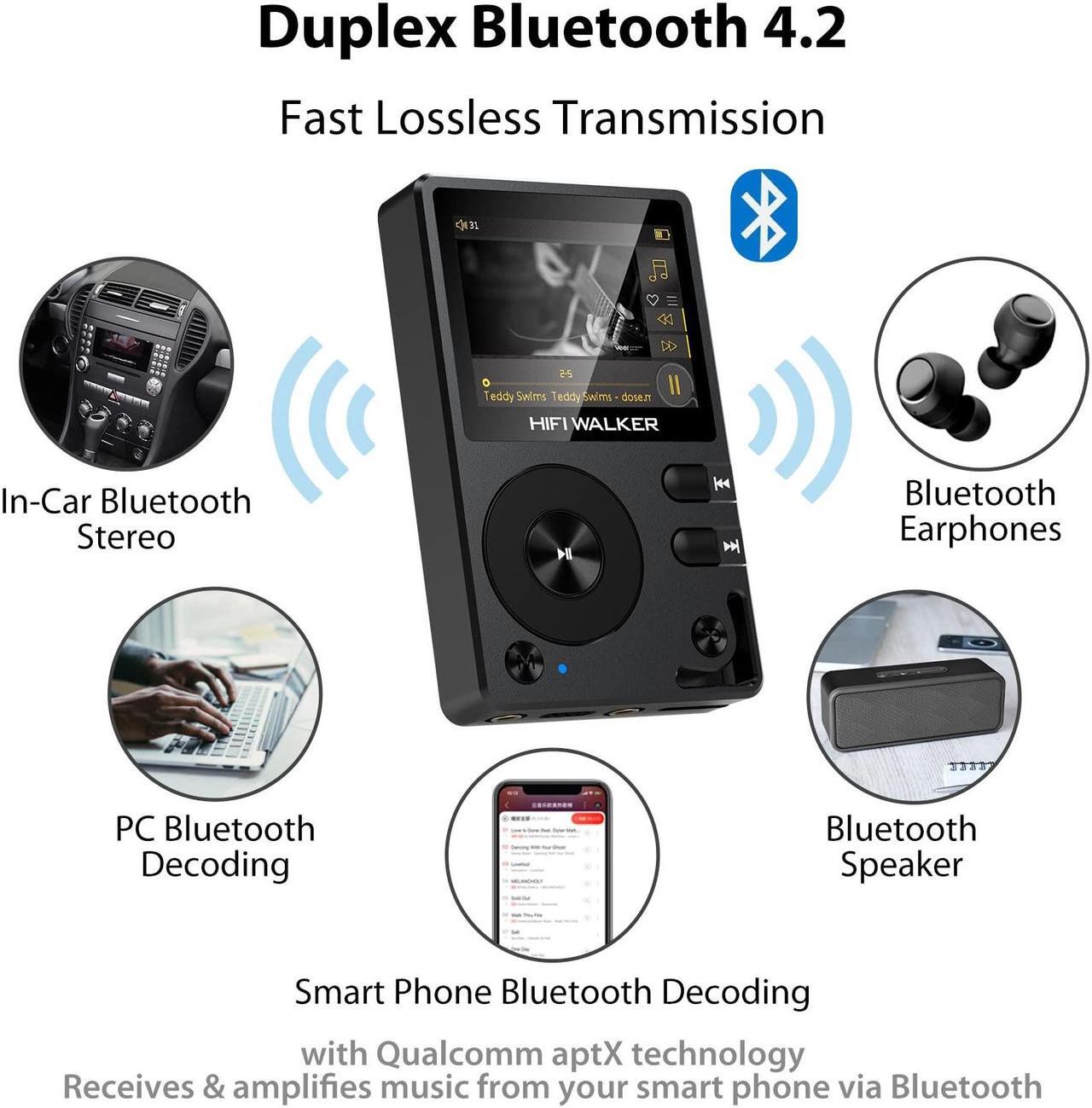 Alt view image 4 of 5 - HIFI WALKER H2 with Hard Carrying Case - HiFi MP3 Player with Bluetooth, Lossless DSD DAC Flac, High Resolution Music Player, Portable Audio Player with 64 GB Memory Card, Supports up to 256 GB