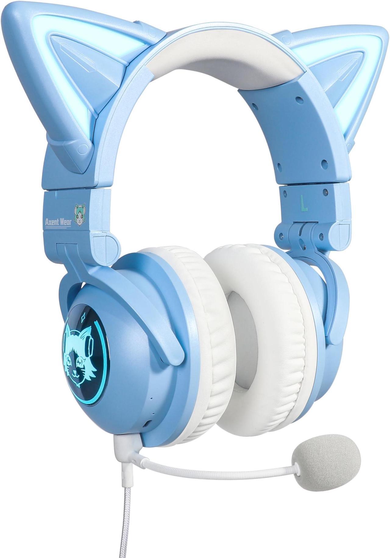 Main image of Axent Wear New Edition Wireless Cat Ear Headphones (12 Color Changing) 3.5mm Jack, Bluetooth&Wired connection (Blue)