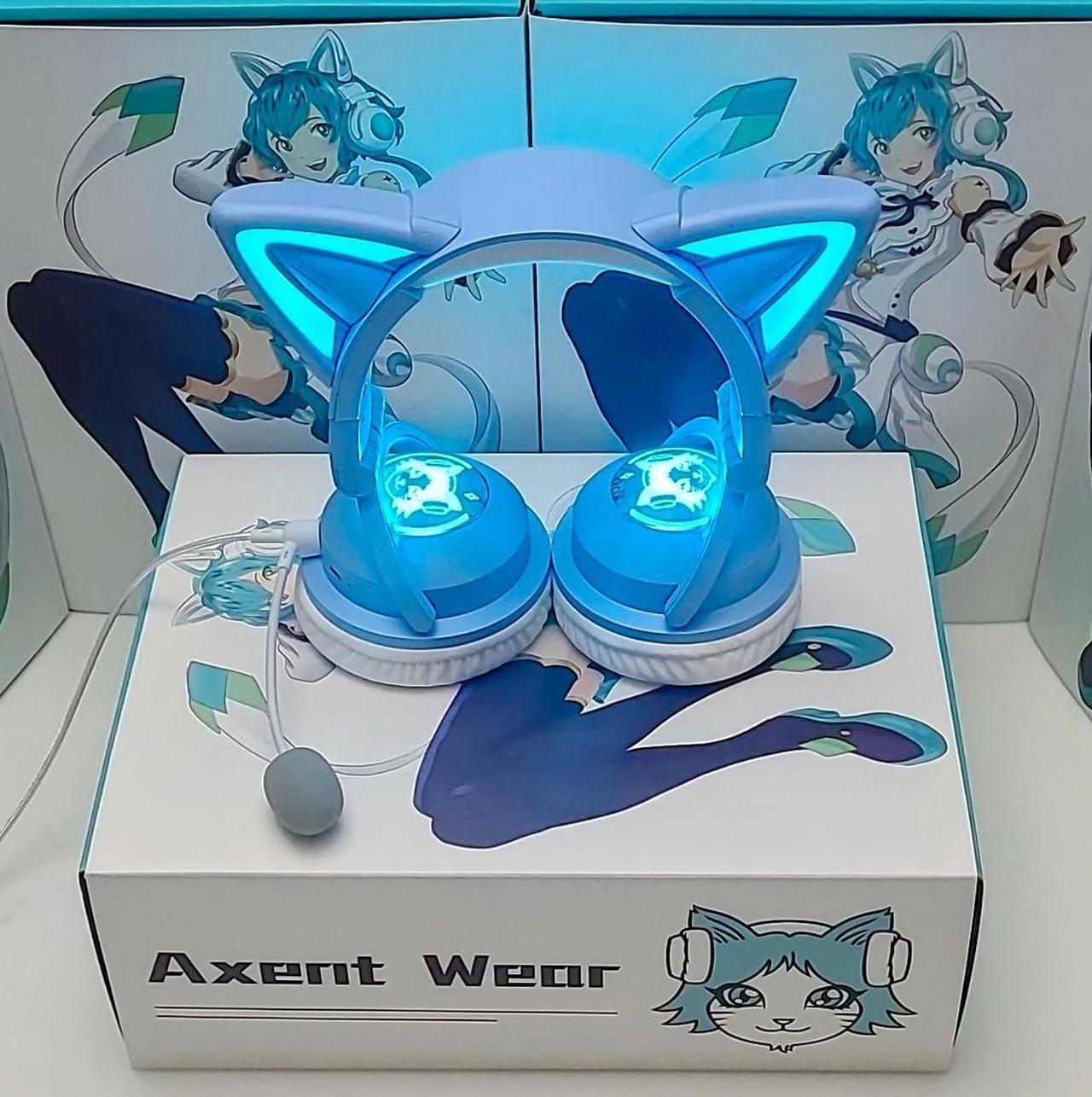 Alt view image 3 of 5 - Axent Wear New Edition Wireless Cat Ear Headphones (12 Color Changing) 3.5mm Jack, Bluetooth&Wired connection (Blue)