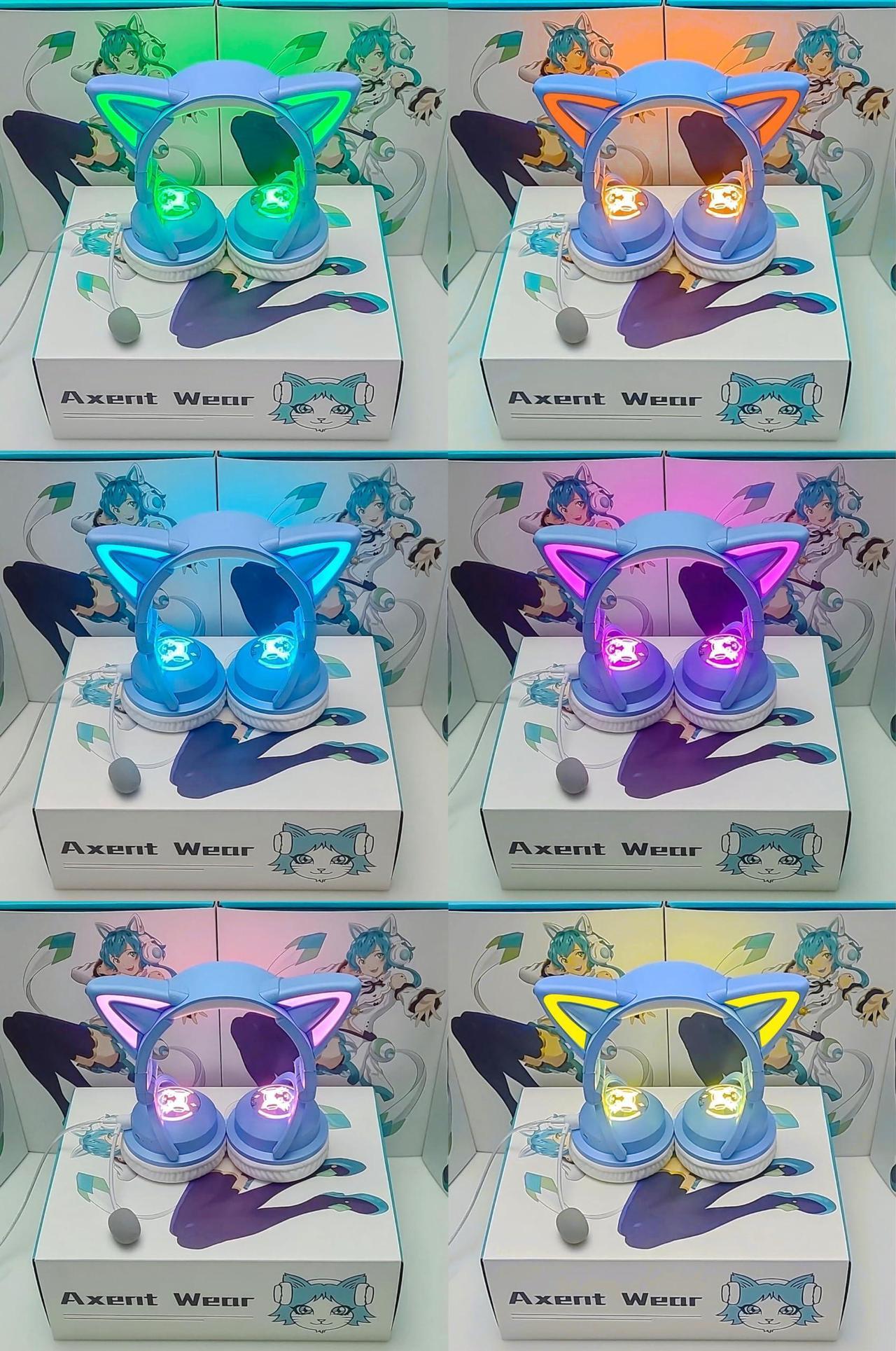 Alt view image 5 of 5 - Axent Wear New Edition Wireless Cat Ear Headphones (12 Color Changing) 3.5mm Jack, Bluetooth&Wired connection (Blue)