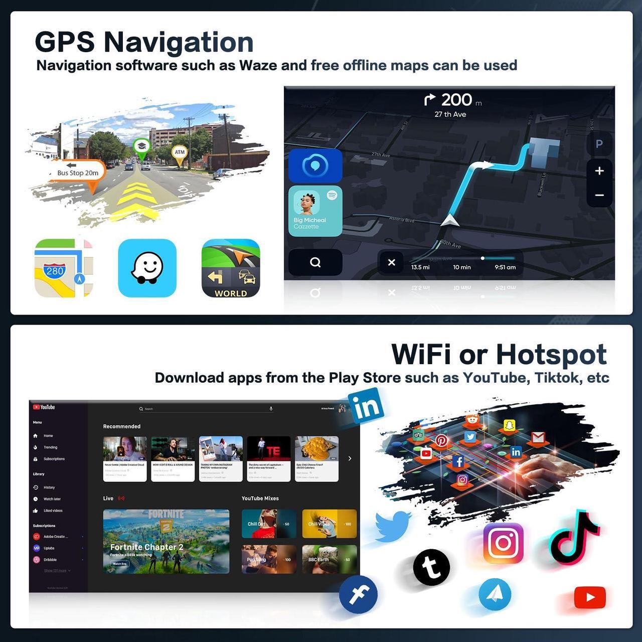 Alt view image 4 of 5 - Inefala 8-Core 4+64G Android Car Stereo Screen for Toyota Camry 2001-2006 Radio Upgrade, 9'' Touch Screen with Wireless CarPlay Android Auto, Mirror Link, GPS Navigation, AHD Backup Camera