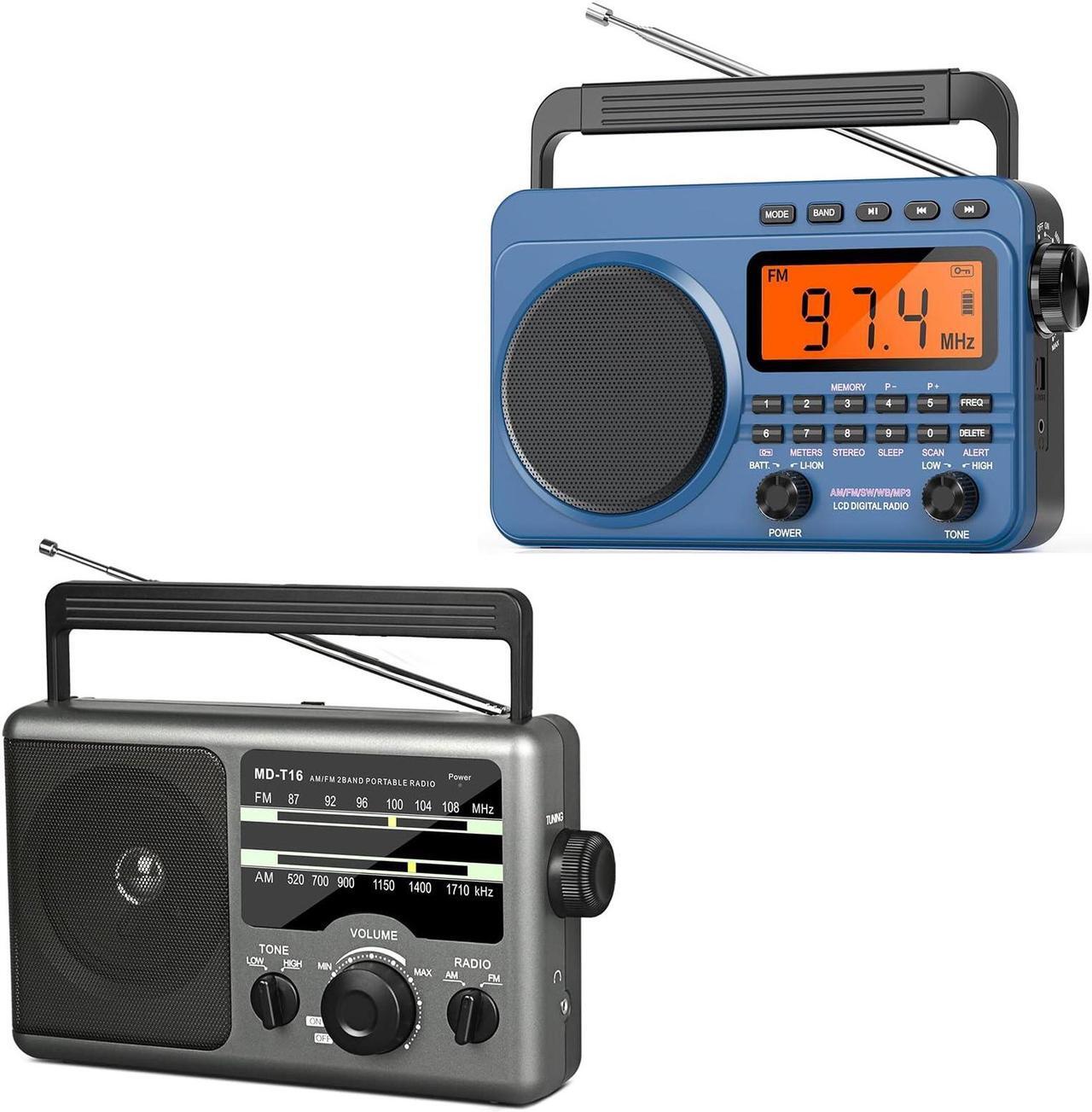 Main image of AM FM Portable Radio Battery Operated Radio by 4X D Cell Batteries Or AC Power Transistor Radio with and Big Speaker, Standard Earphone Jack, High/Low Tone Mode, Large Knob