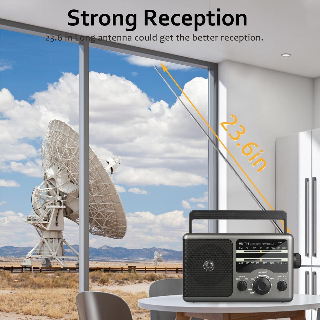Alt view image 3 of 5 - AM FM Portable Radio Battery Operated Radio by 4X D Cell Batteries Or AC Power Transistor Radio with and Big Speaker, Standard Earphone Jack, High/Low Tone Mode, Large Knob