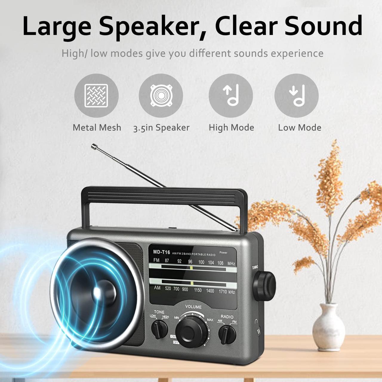 Alt view image 5 of 5 - AM FM Portable Radio Battery Operated Radio by 4X D Cell Batteries Or AC Power Transistor Radio with and Big Speaker, Standard Earphone Jack, High/Low Tone Mode, Large Knob