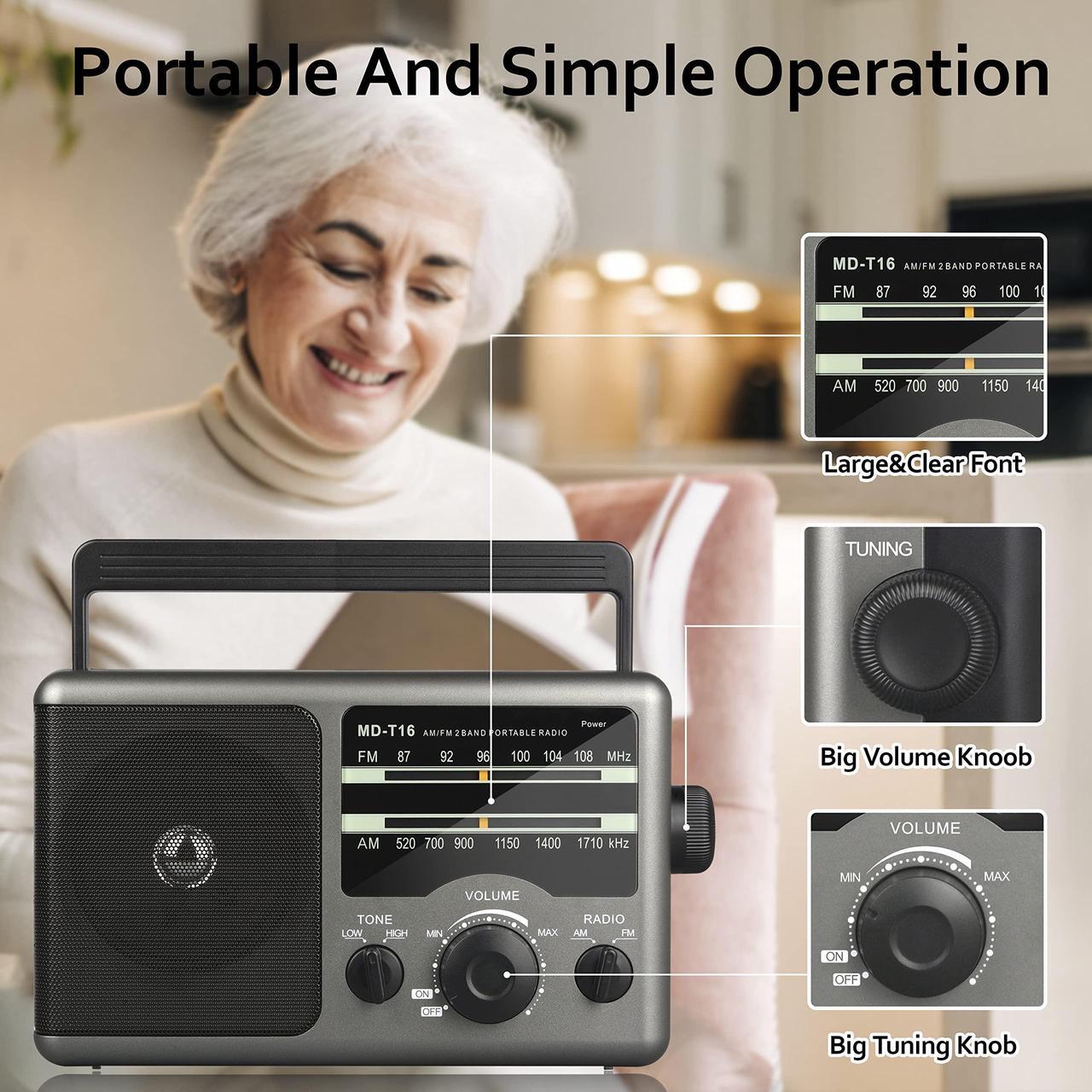 Alt view image 4 of 5 - AM FM Portable Radio Battery Operated Radio by 4X D Cell Batteries Or AC Power Transistor Radio with and Big Speaker, Standard Earphone Jack, High/Low Tone Mode, Large Knob