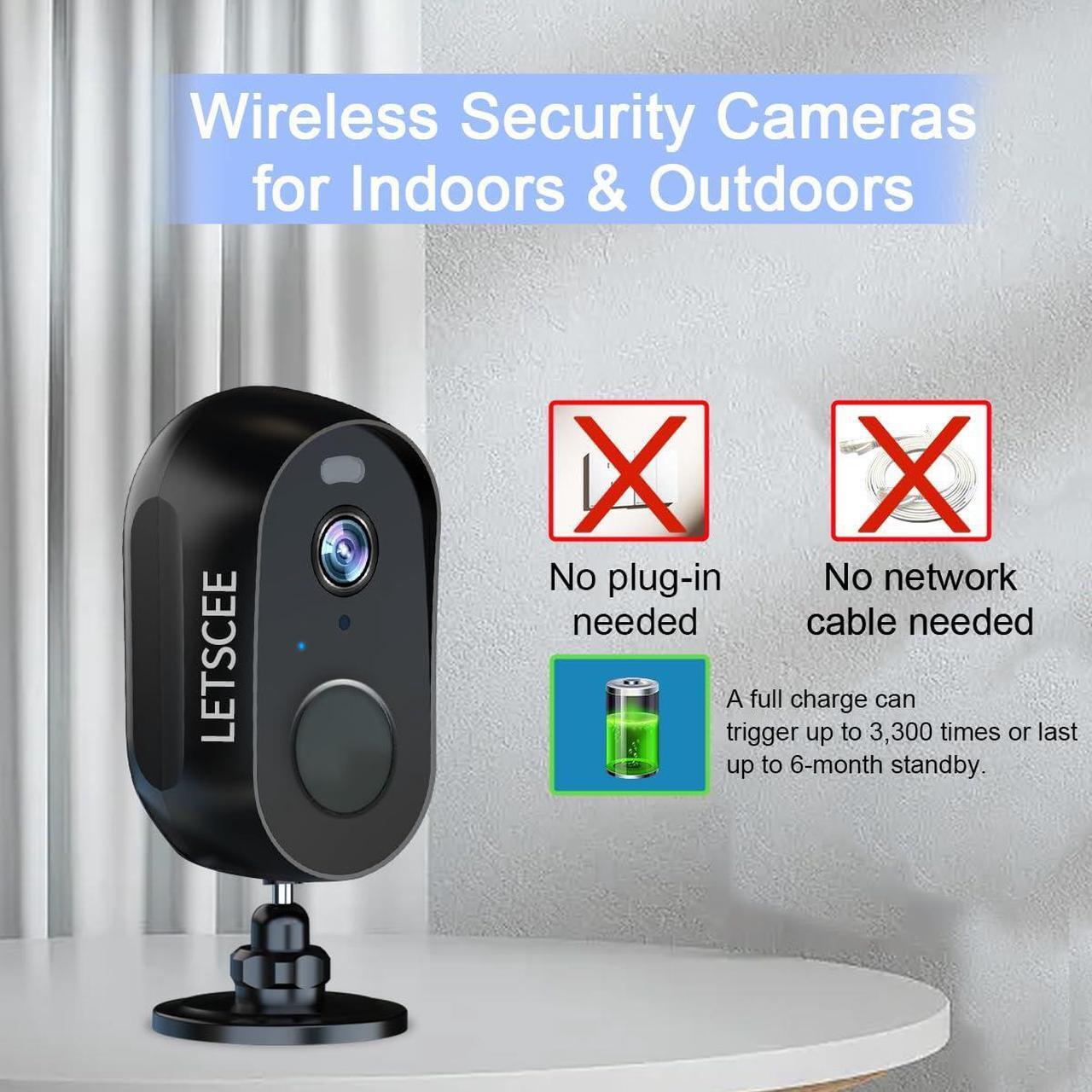 Alt view image 5 of 5 - LETSCEE Security Cameras Wireless Outdoor or Indoor,Alexa Cameras for Home Security Outside with Night vision,2-way audio,Motion Detection,SD/Cloud storage,Motion Zone,IP65 Weatherproof