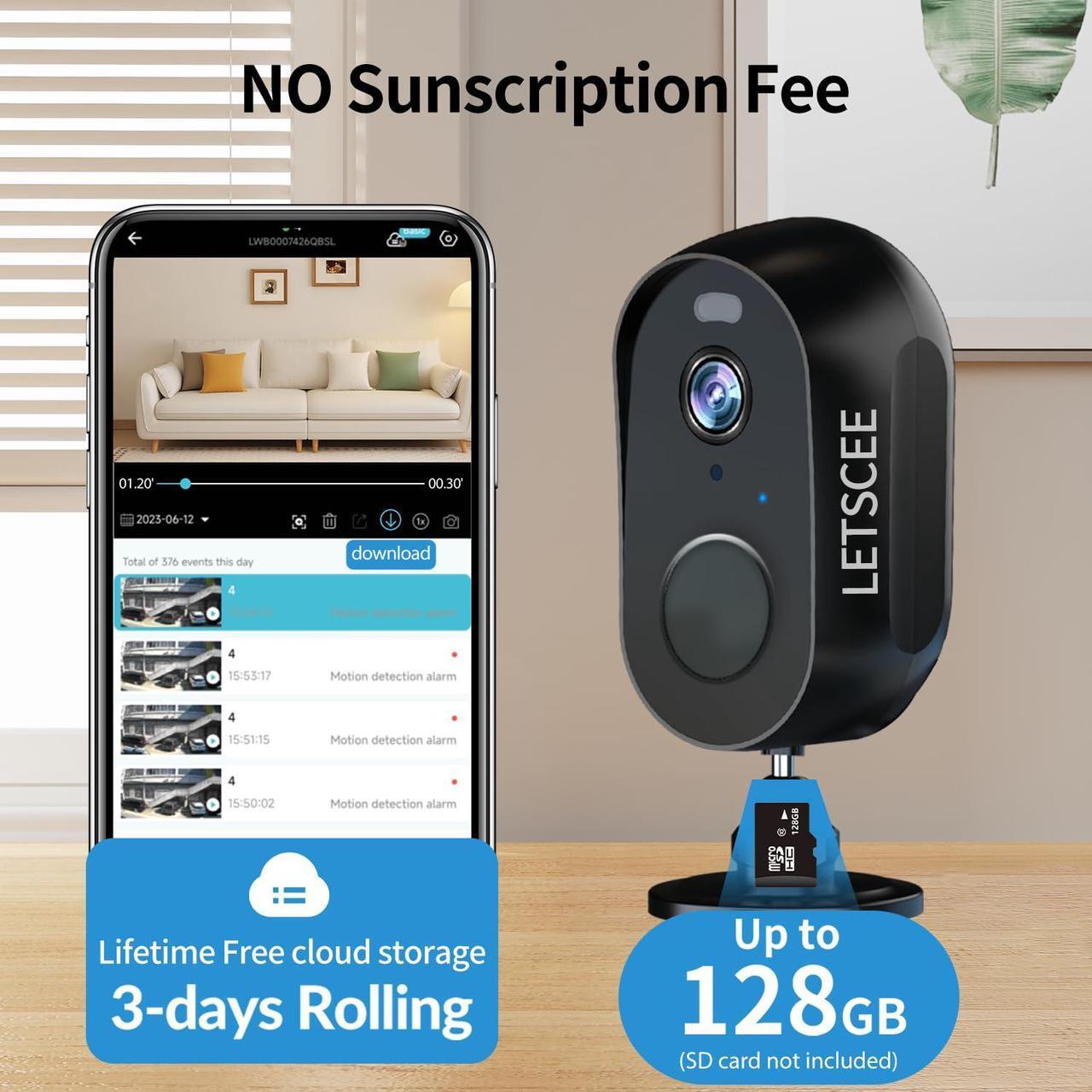 Alt view image 4 of 5 - LETSCEE Security Cameras Wireless Outdoor or Indoor,Alexa Cameras for Home Security Outside with Night vision,2-way audio,Motion Detection,SD/Cloud storage,Motion Zone,IP65 Weatherproof