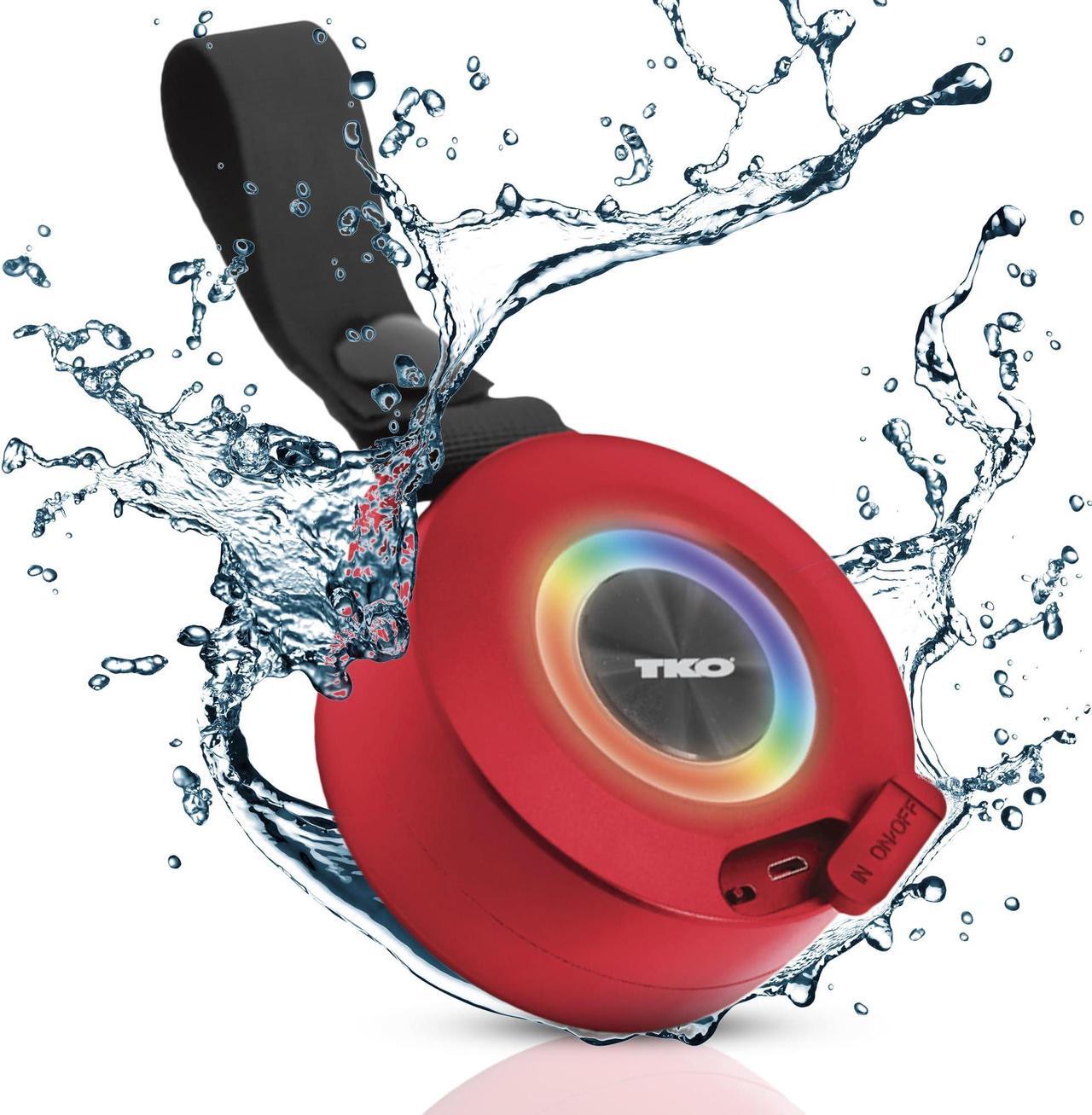 Main image of Bluetooth Speaker IPX4 Water Resistant with Light - TWS Speakers Bluetooth Wireless with Built in Rechargeable Battery - Portable Speaker Included Micro USB Cable with Hanging Strap (Red)
