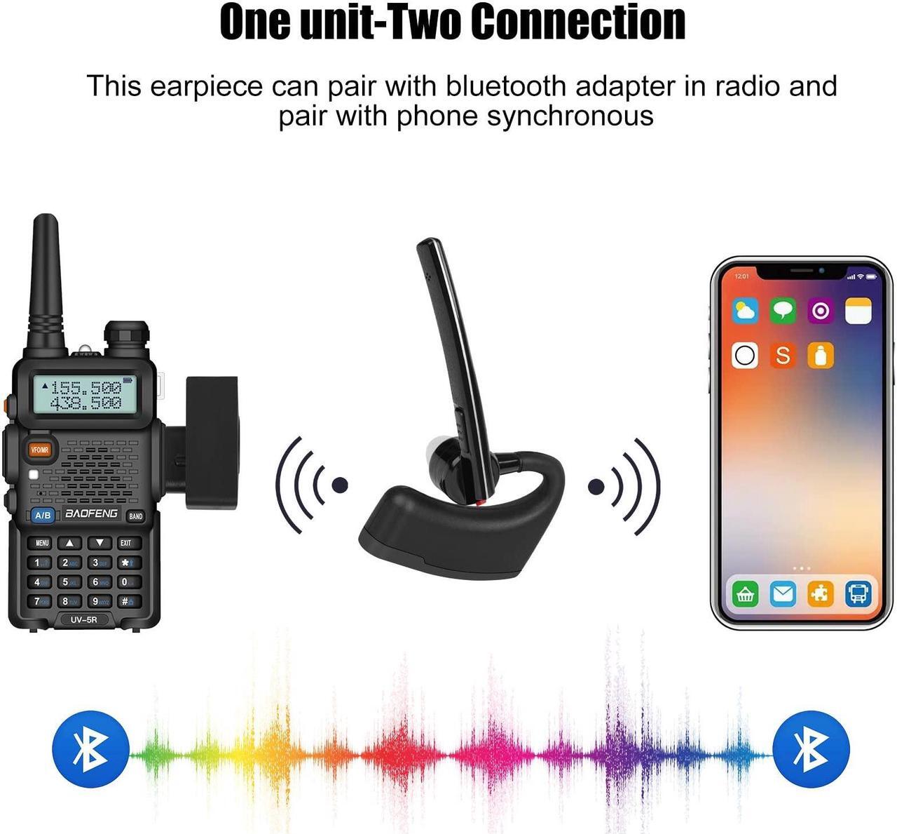 Alt view image 3 of 5 - Walkie Talkie Bluetooth Headset with Noise Cancelling Mic 2 Pin Wireless Earpiece with Finger PTT Compatible with BaoFeng Kenwood Btech Radios & More(Not Compatible with Motorola/Midland)