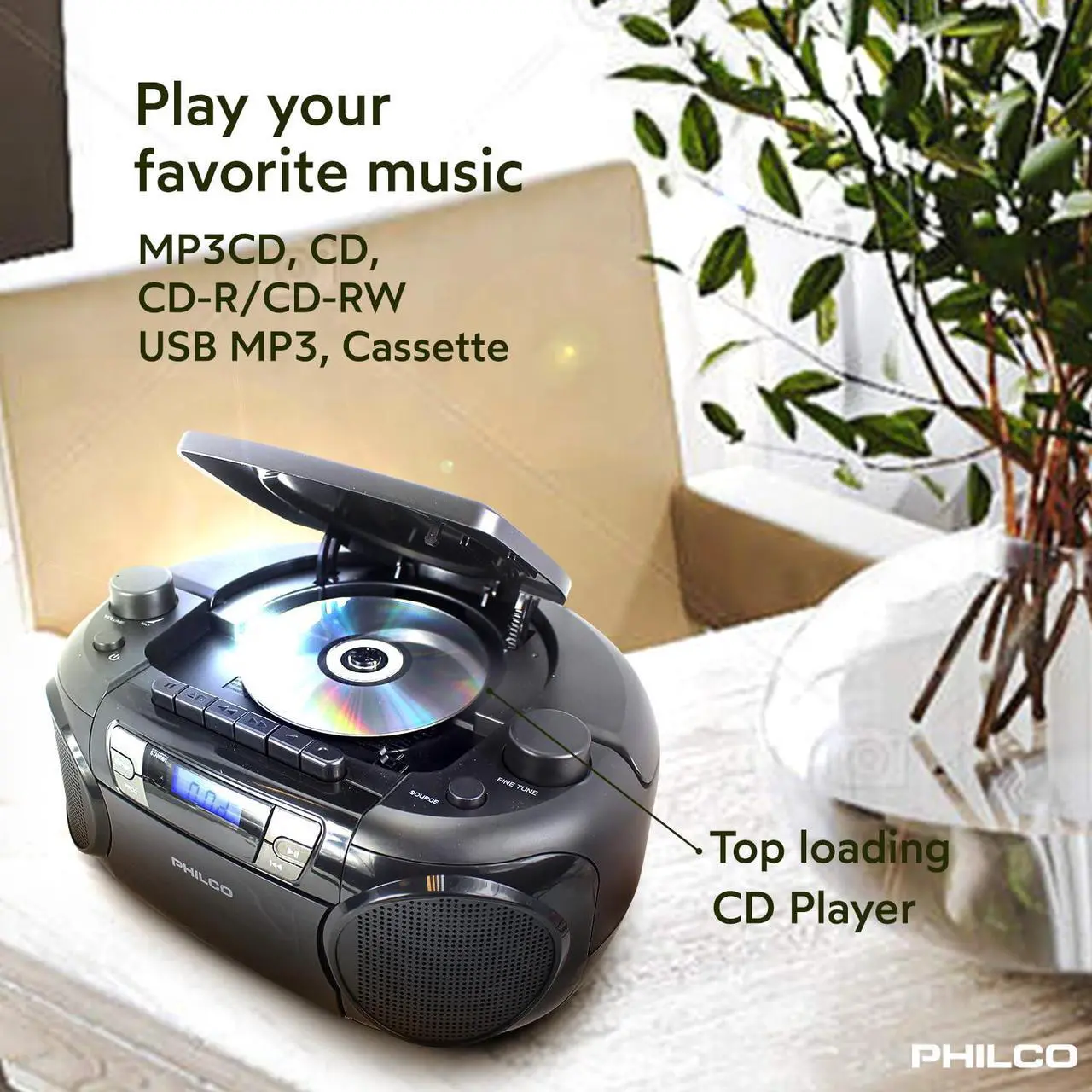 Alt view image 4 of 5 - Philco Bluetooth CD Boombox with Cassette, MP3 CD USB Playback The Ultimate Retro Music Combo with Best Class Sound Performance, 12 watts, and telescopic FM antenna provides maximum radio reception