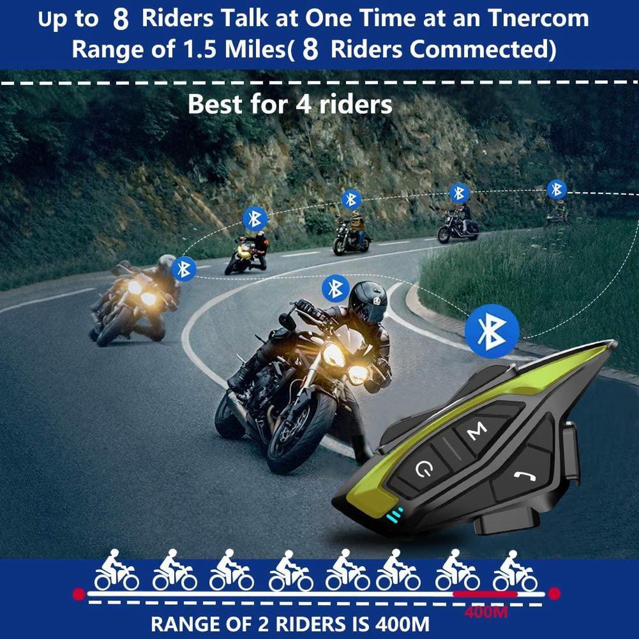 Alt view image 3 of 5 - QSPORTPEAK Motorcycle Helmet Bluetooth Intercom Headset Communication Systems Kit, Shark08 Full Duplex 8 Riders Group Helmet Intercom/FM Radio/Voice Prompt/MP3/GPS/Range 1500m/IP67 Waterproof