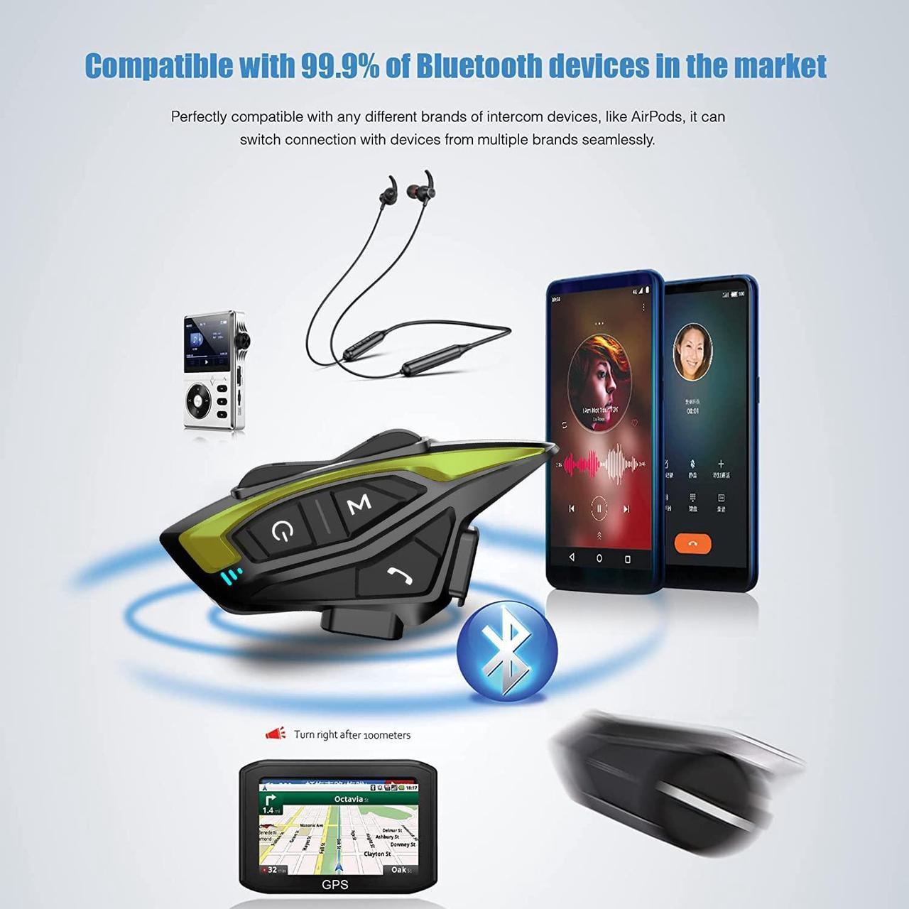 Alt view image 4 of 5 - QSPORTPEAK Motorcycle Helmet Bluetooth Intercom Headset Communication Systems Kit, Shark08 Full Duplex 8 Riders Group Helmet Intercom/FM Radio/Voice Prompt/MP3/GPS/Range 1500m/IP67 Waterproof