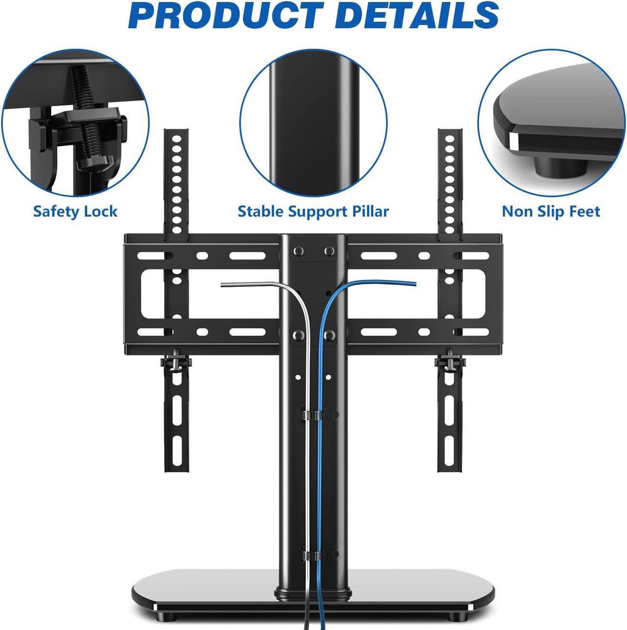 Alt view image 5 of 5 - Universal Swivel Table Top TV Stand Base Replacement for 27 32 37 39 40 43 49 50 55 60 Inch LCD LED Flat Screens up to 88 lbs, Height Adjustable Pedestal TV Mount with Tempered Glass Base