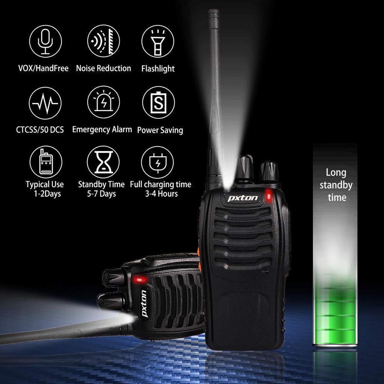 Alt view image 3 of 5 - pxton Two Way Radios Long Range Walkie Talkies for Adults with headphones,16 Channel Handheld 2 way radio Rechargeable with Flashlight Li-ion Battery and Charger(6 Pack)