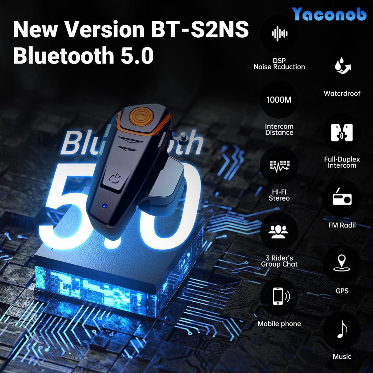 Alt view image 2 of 5 - Yaconob Motorcycle Bluetooth Intercom,Bt-S2ns 1000m Helmet Headset, Connect Up to Three People Two People Talk At The Same Time, Upgraded Version (1pack)