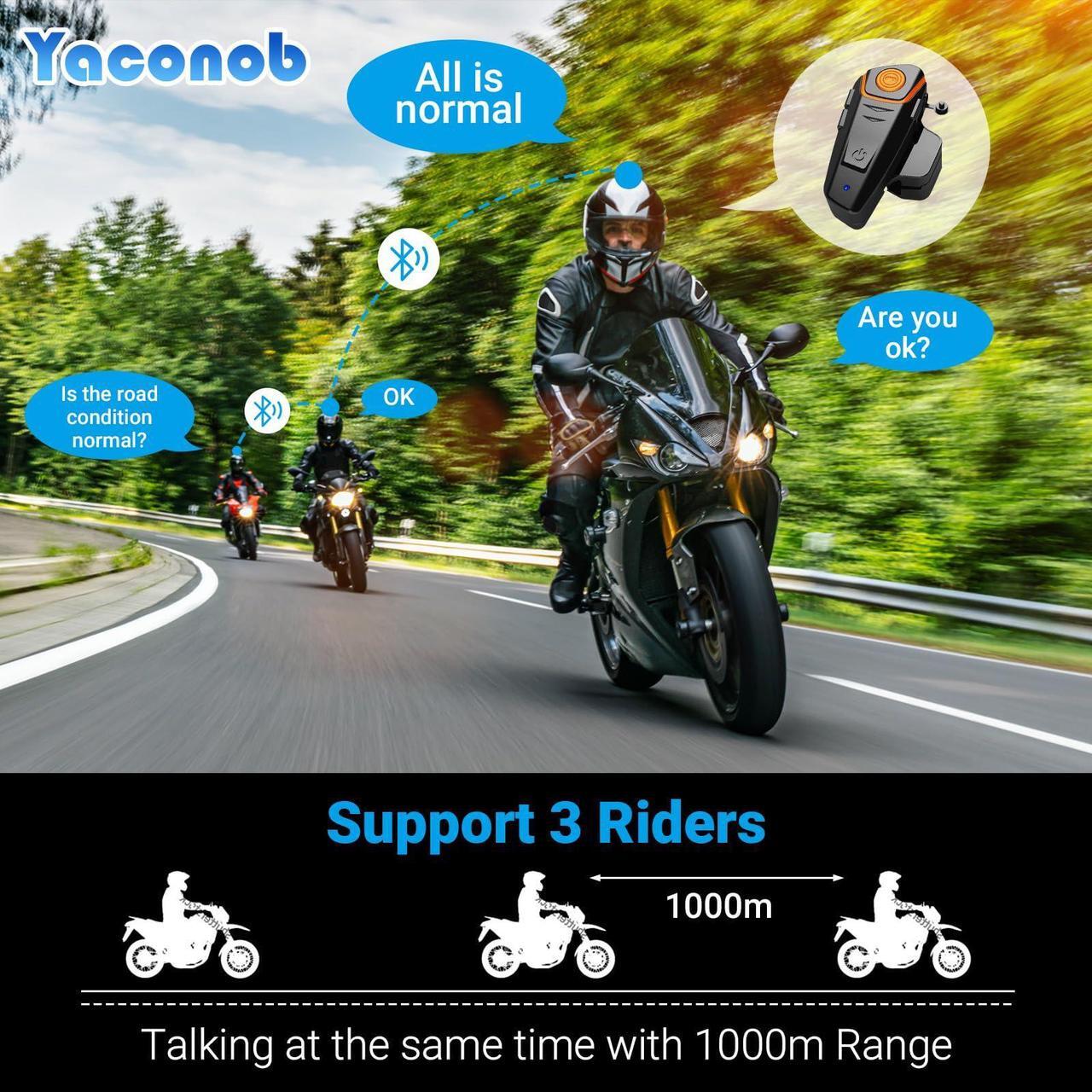 Alt view image 4 of 5 - Yaconob Motorcycle Bluetooth Intercom,Bt-S2ns 1000m Helmet Headset, Connect Up to Three People Two People Talk At The Same Time, Upgraded Version (1pack)