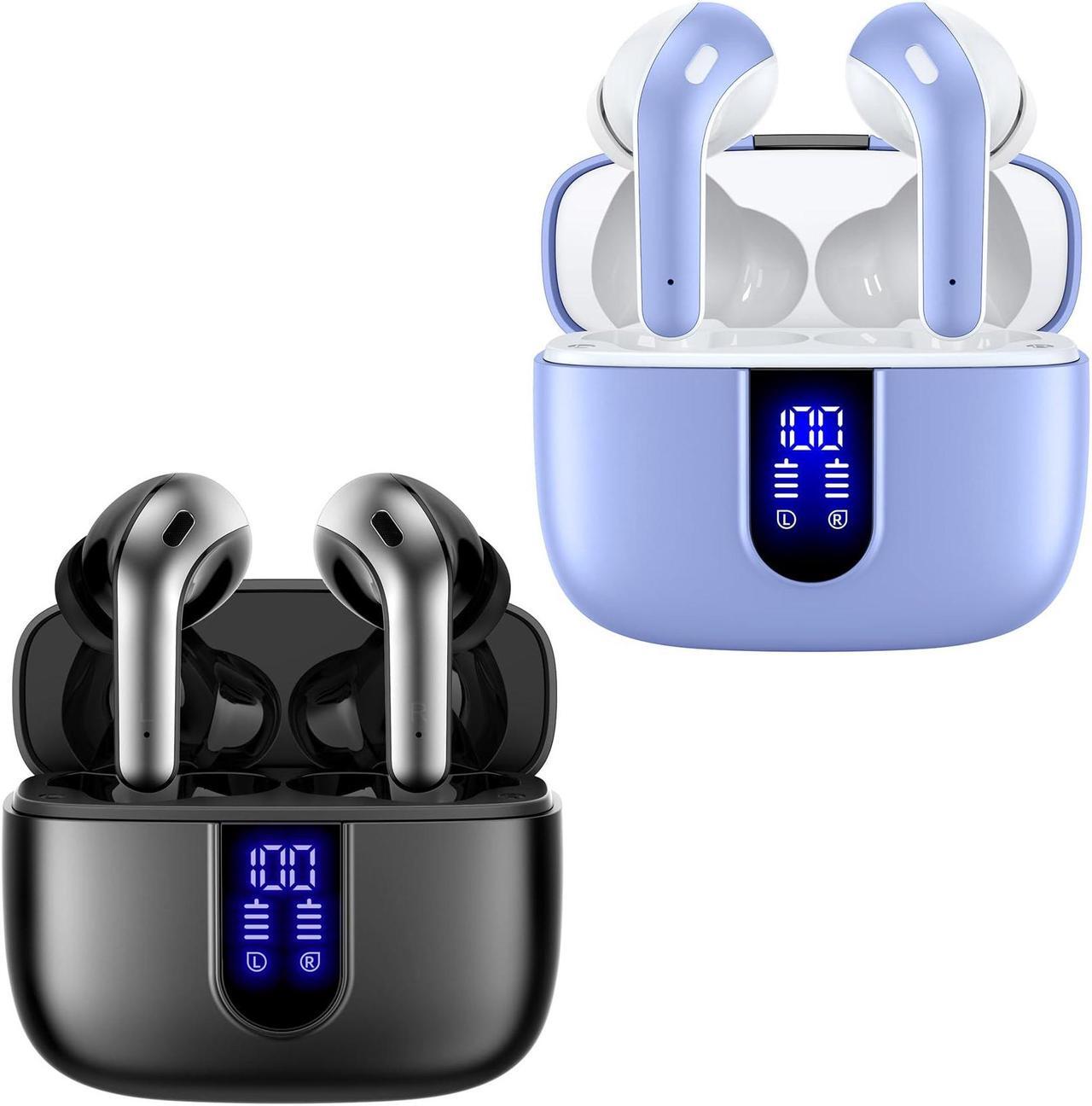 Main image of TAGRY 2 Sets X08 Purple and Black Bluetooth Headphones True Wireless Earbuds 60H Playback Ear Buds with Wireless Charging Case in-Ear Earbuds with Mic